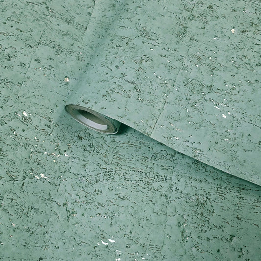 WM017KCS Real natural cork matte mint green silver metallic textured eco modern Wallpaper