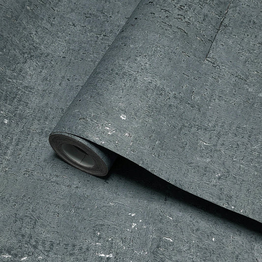 WM018KCS Real Natural cork matte blue gray silver metallic foil textured modern Wallpaper