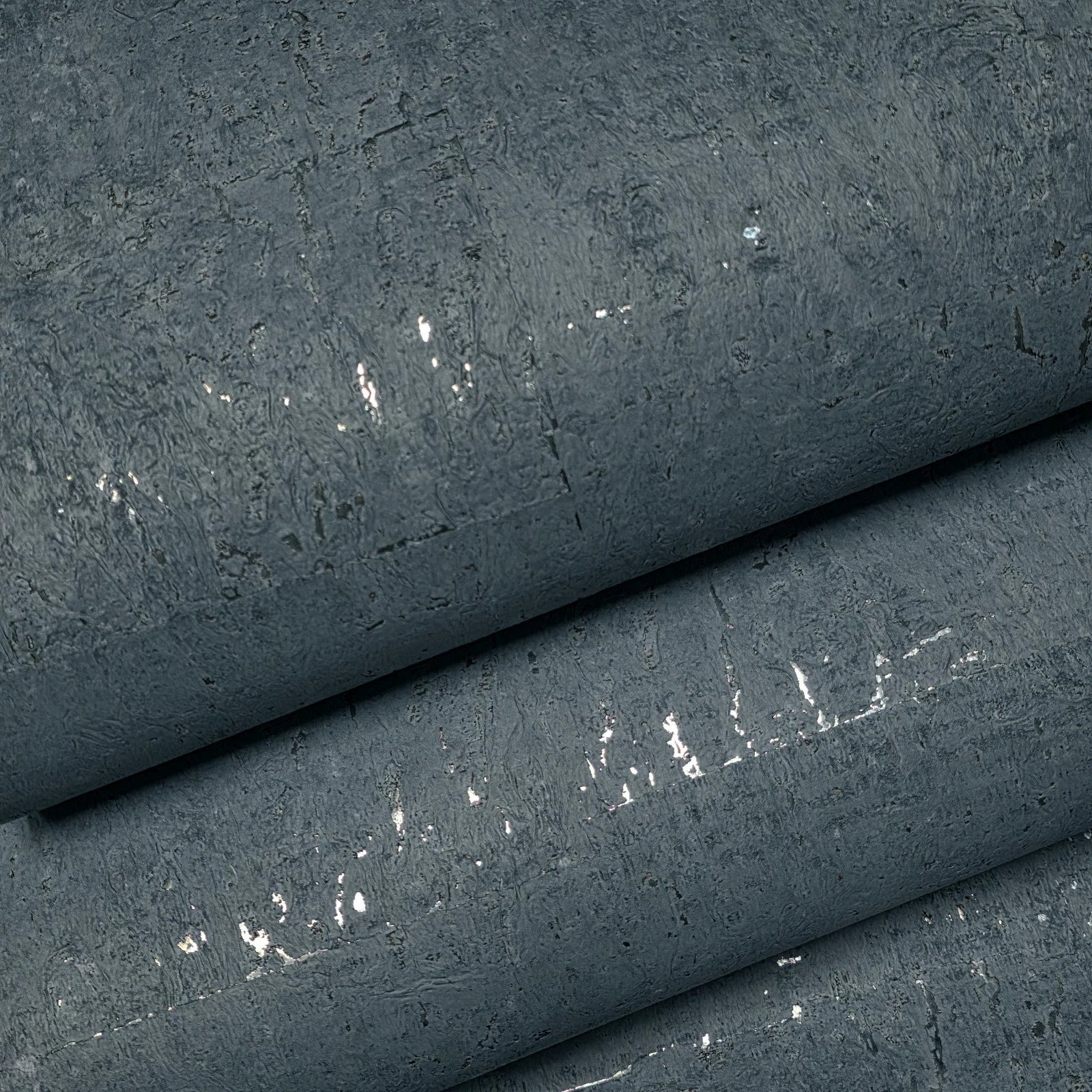 WM018KCS Real Natural cork matte blue gray silver metallic foil textured modern Wallpaper