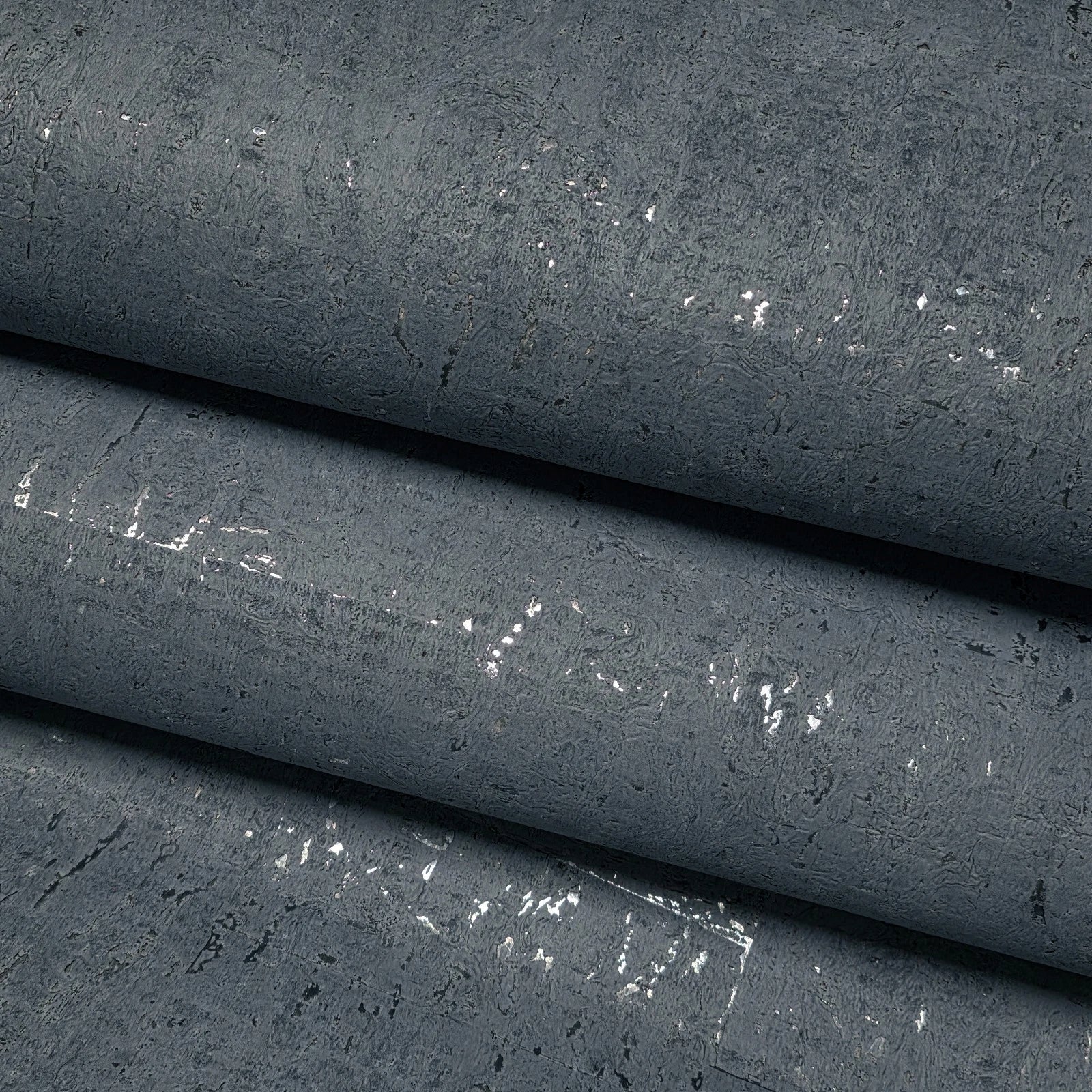 WM018KCS Real Natural cork matte blue gray silver metallic foil textured modern Wallpaper