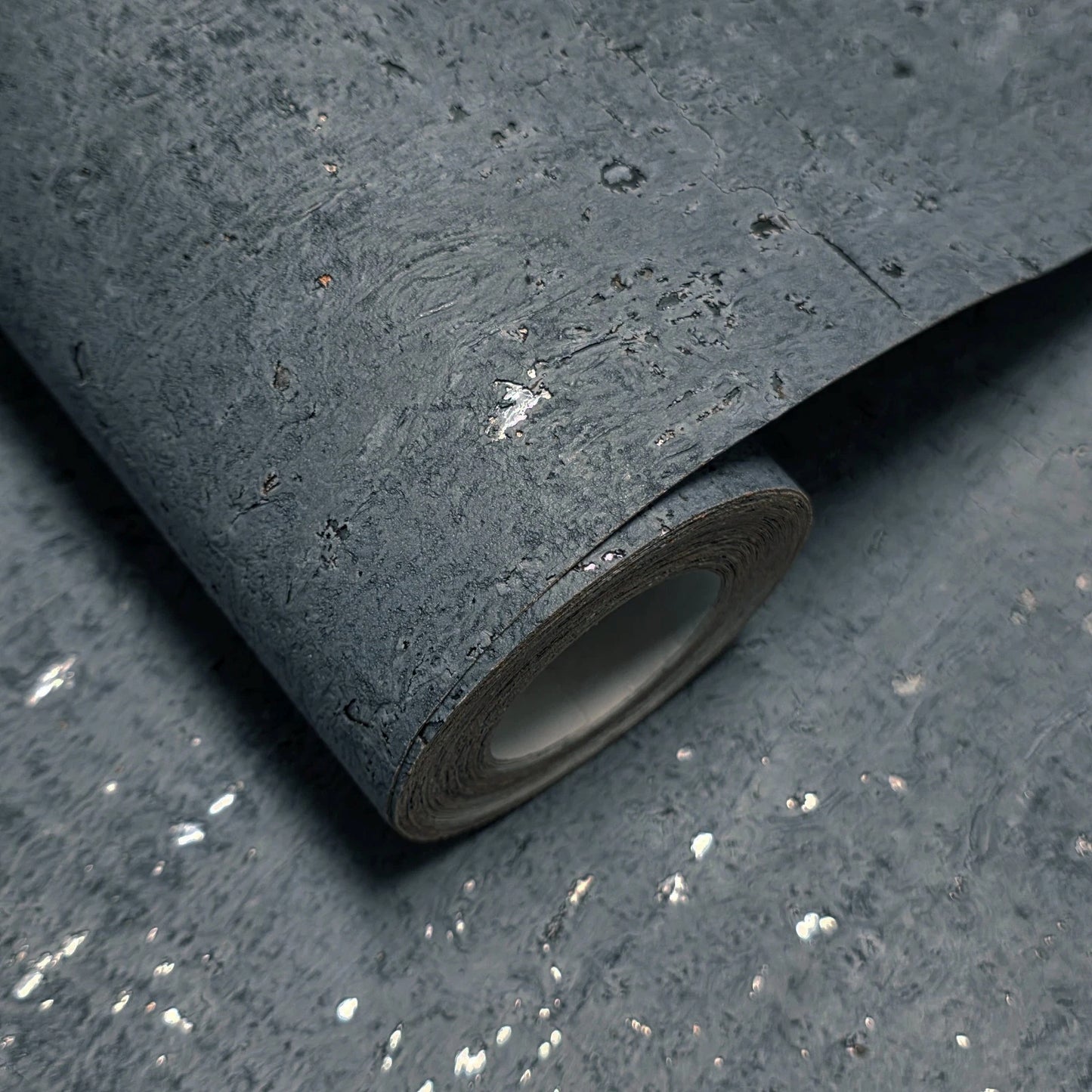 WM018KCS Real Natural cork matte blue gray silver metallic foil textured modern Wallpaper