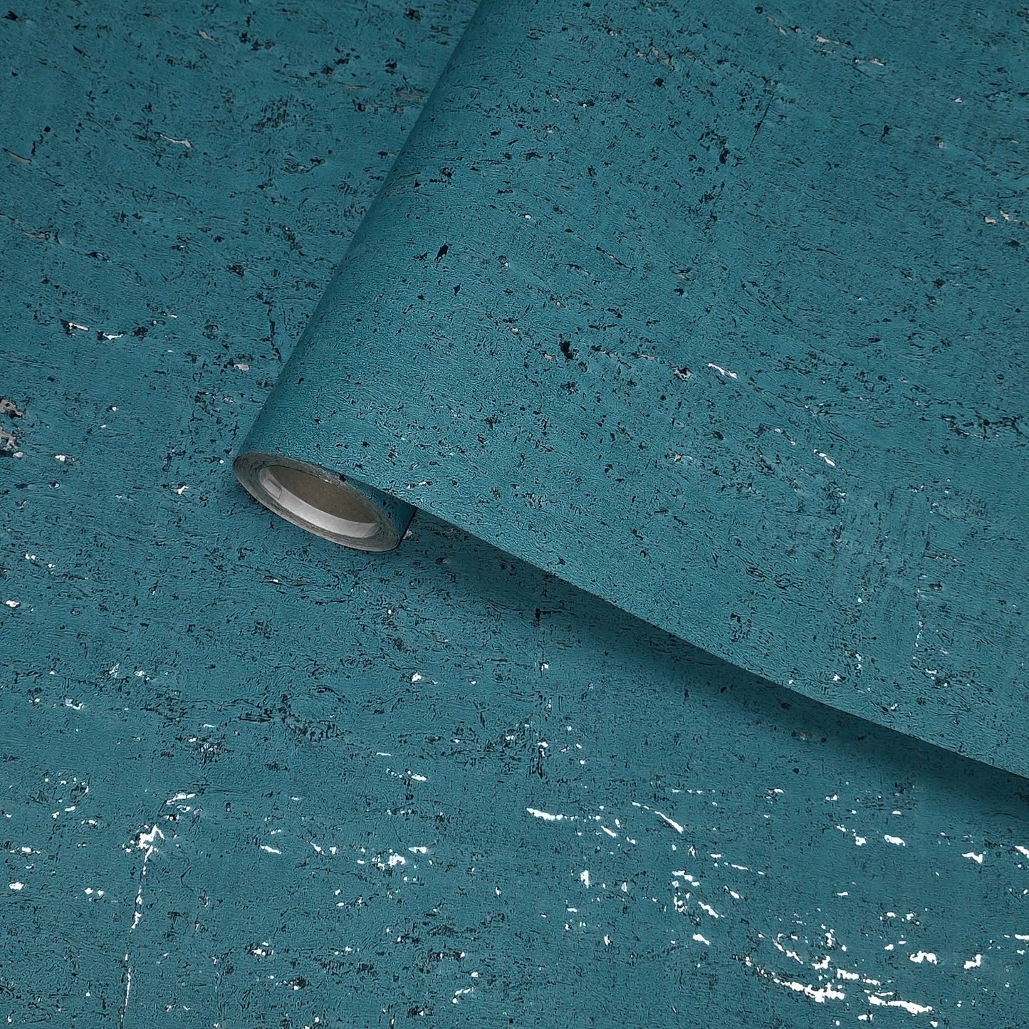 WM019KCS Real natural cork textured matte teal blue silver metallic foil modern Wallpaper