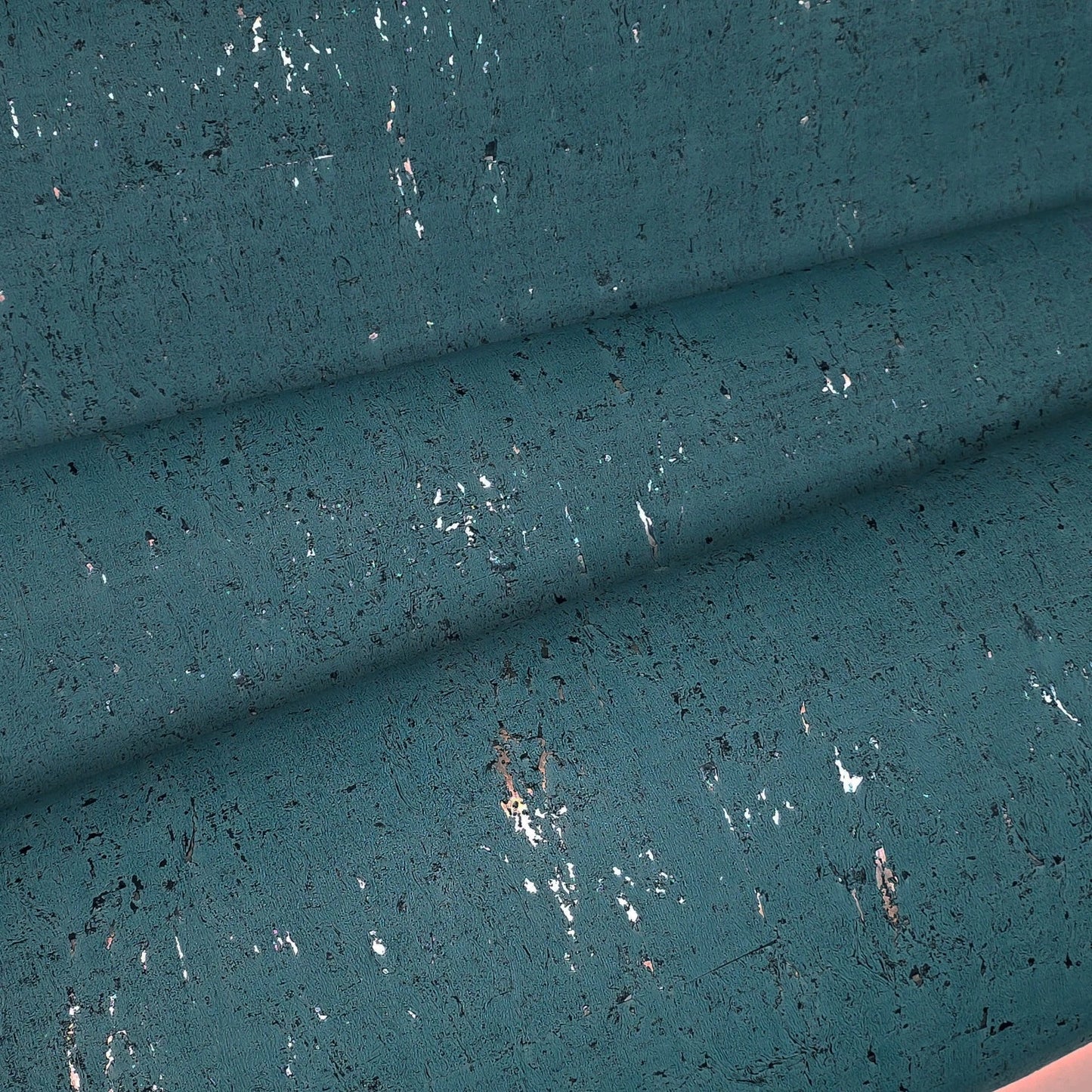 WM019KCS Real natural cork textured matte teal blue silver metallic foil modern Wallpaper