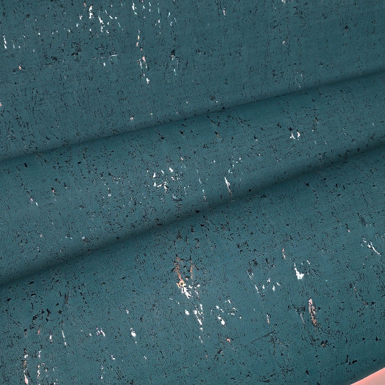 WM019KCS Real natural cork textured matte teal blue silver metallic foil modern Wallpaper