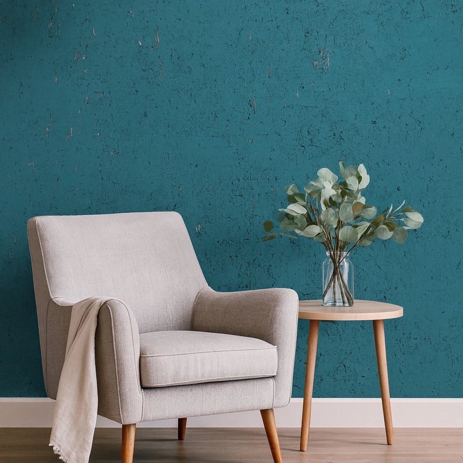 WM019KCS Real natural cork textured matte teal blue silver metallic foil modern Wallpaper