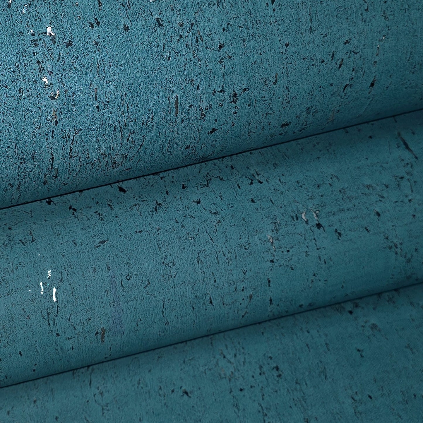 WM019KCS Real natural cork textured matte teal blue silver metallic foil modern Wallpaper