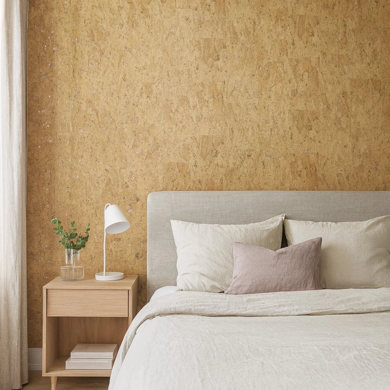 WM020KCG Real Natural cork organic sand brown silver metallic foil textured eco Wallpaper