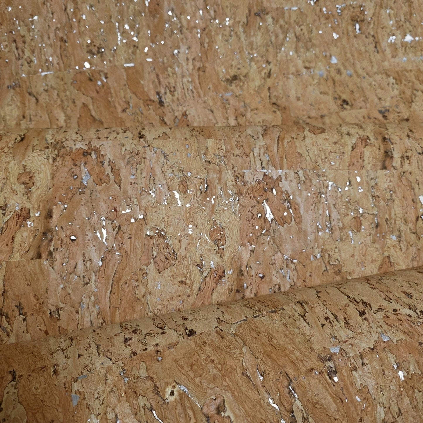 WM020KCG Real Natural cork organic sand brown silver metallic foil textured eco Wallpaper