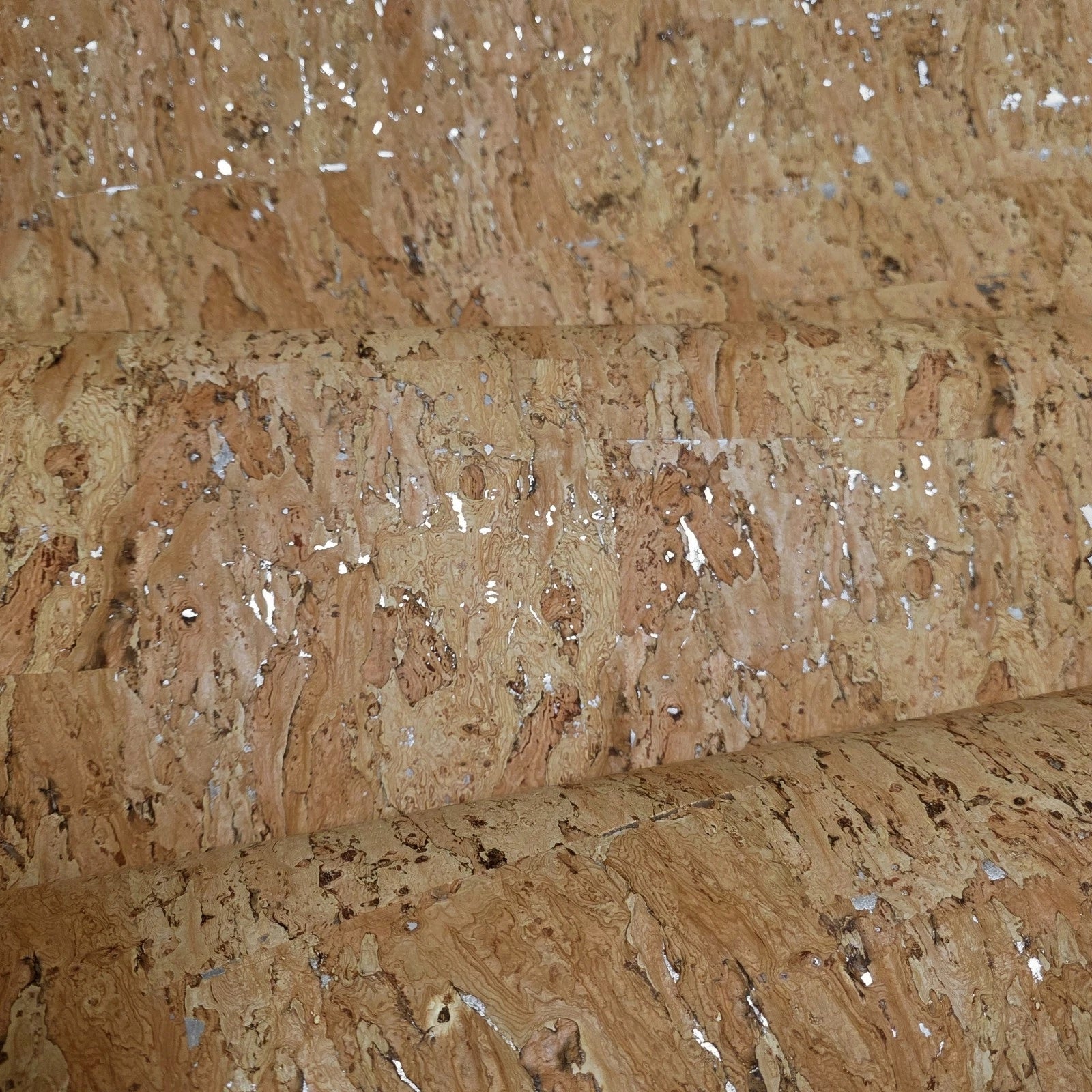 WM020KCG Real Natural cork organic sand brown silver metallic foil textured eco Wallpaper