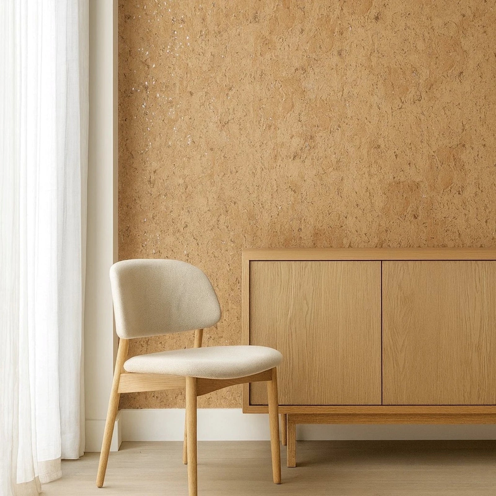 WM020KCG Real Natural cork organic sand brown silver metallic foil textured eco Wallpaper