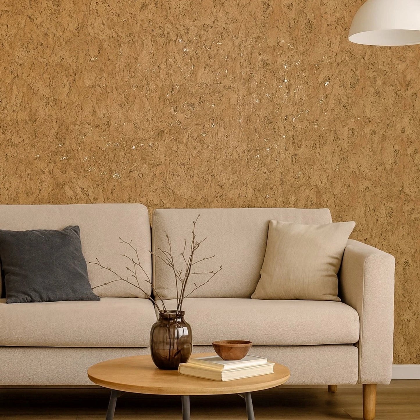 WM021KCG Real Natural cork organic sand brown gold metallic foil textured eco Wallpaper