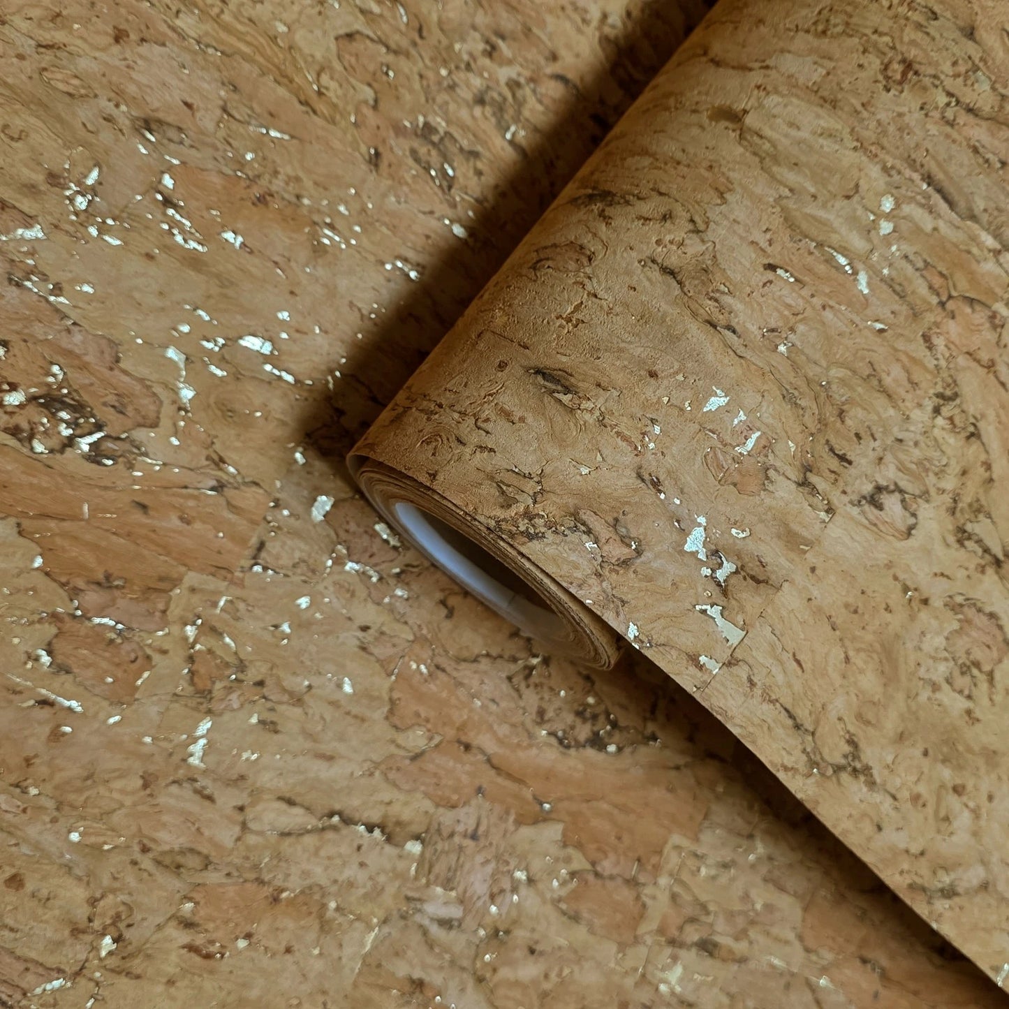 WM021KCG Real Natural cork organic sand brown gold metallic foil textured eco Wallpaper