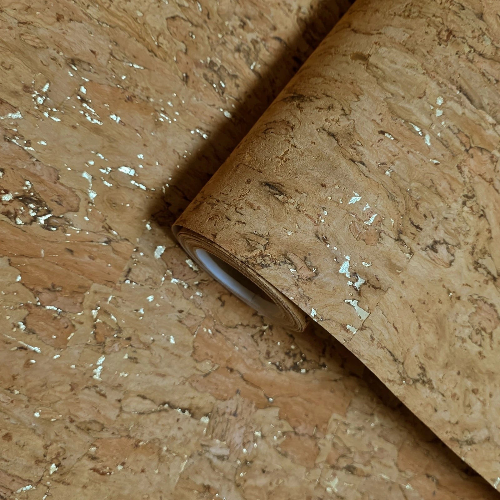 WM021KCG Real Natural cork organic sand brown gold metallic foil textured eco Wallpaper