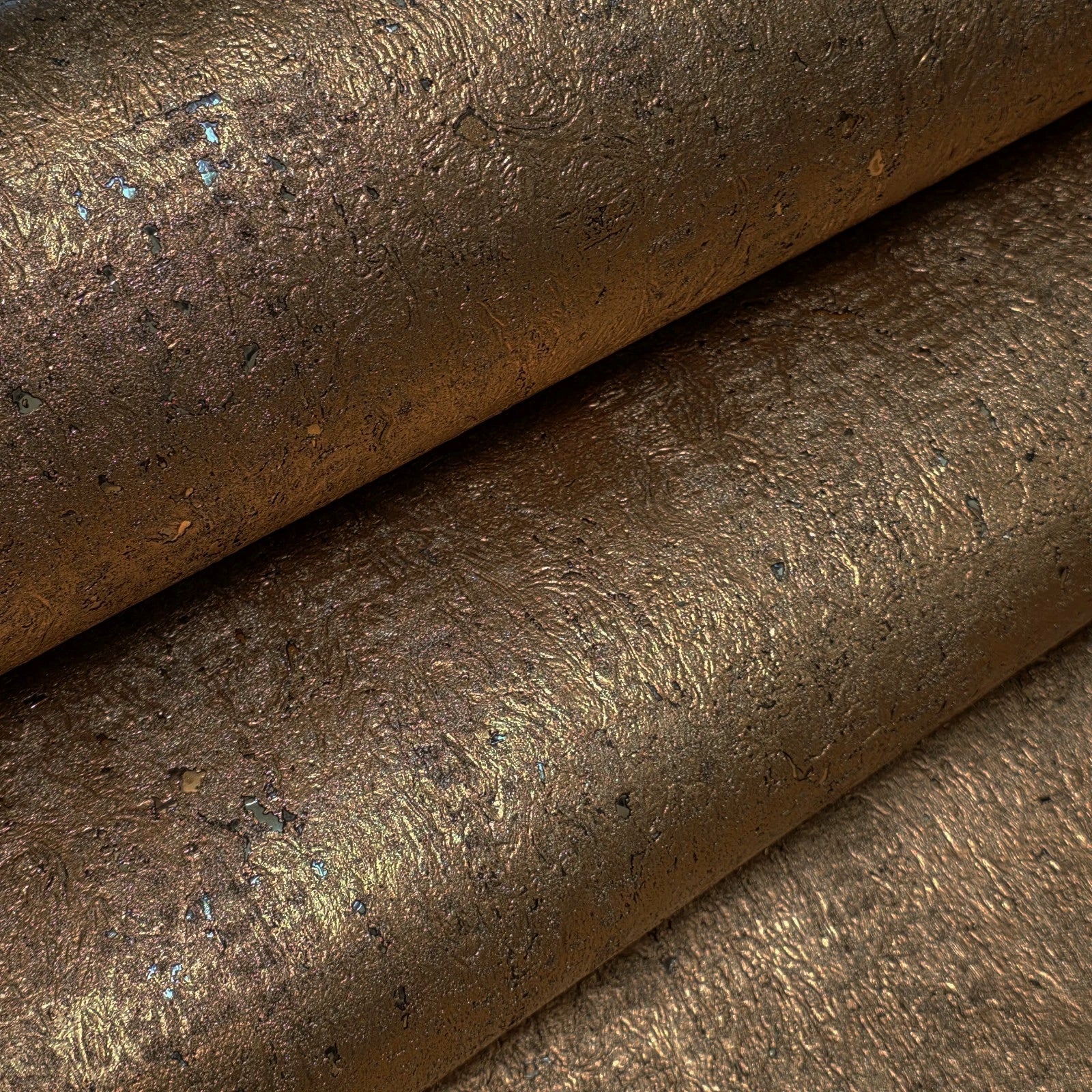 WM038KCG Real Natural cork organic Brass metallic black textured contemporary Wallpaper
