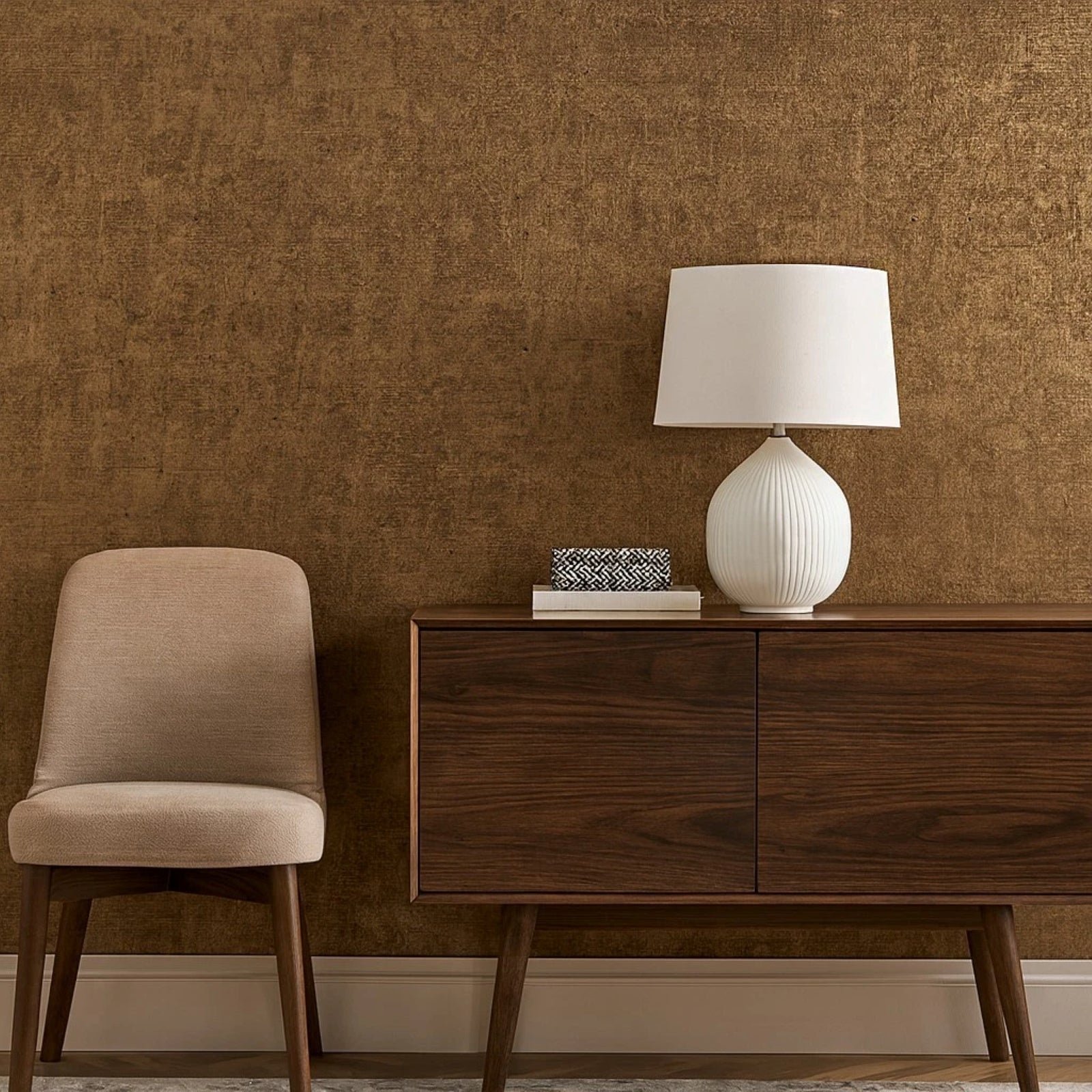 WM038KCG Real Natural cork organic Brass metallic black textured contemporary Wallpaper
