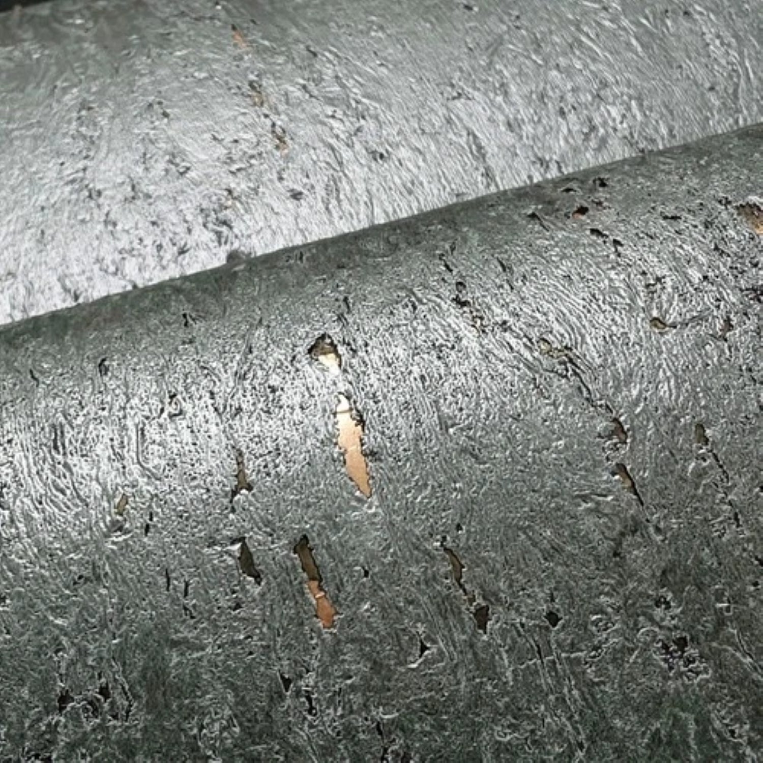 WM043KCG Real Natural cork ash light gray metallic brass gold foil textured eco Wallpaper