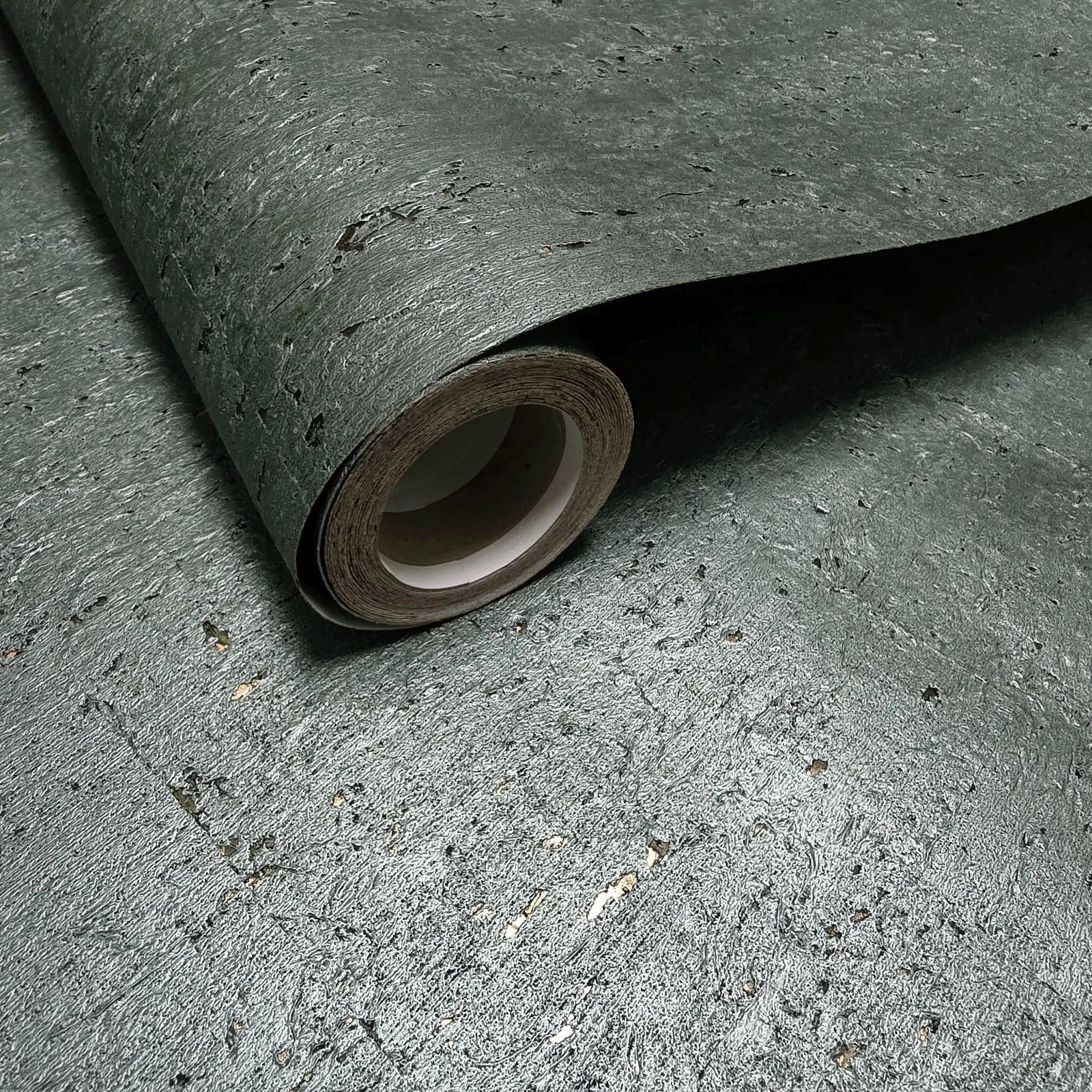 WM047KCG Real Natural cork moss green - gray metallic gold foil textured modern Wallpaper