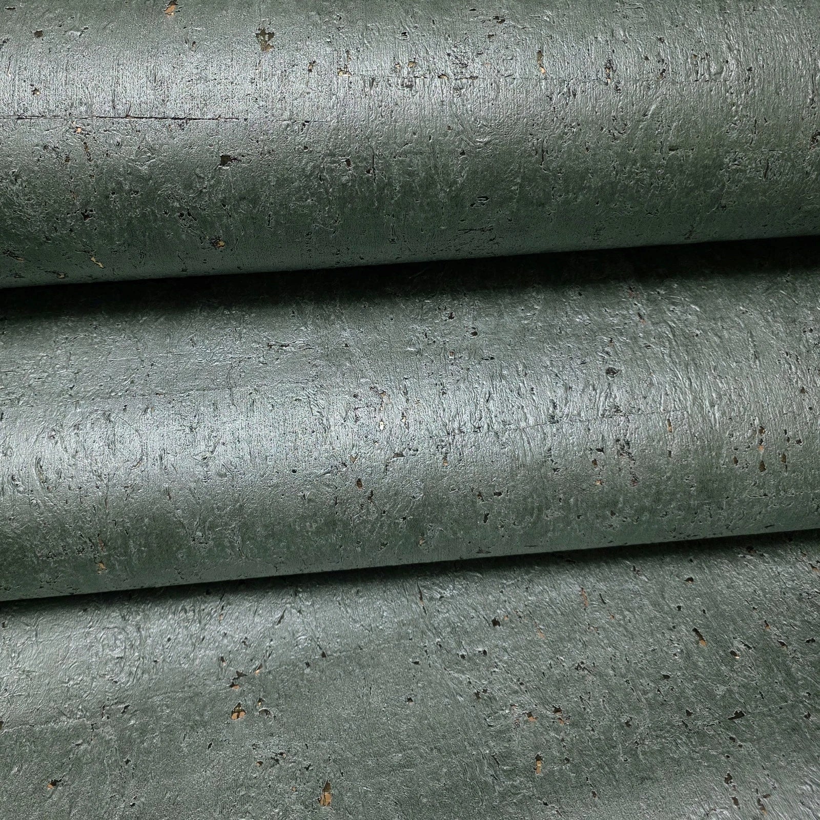 WM047KCG Real Natural cork moss green - gray metallic gold foil textured modern Wallpaper