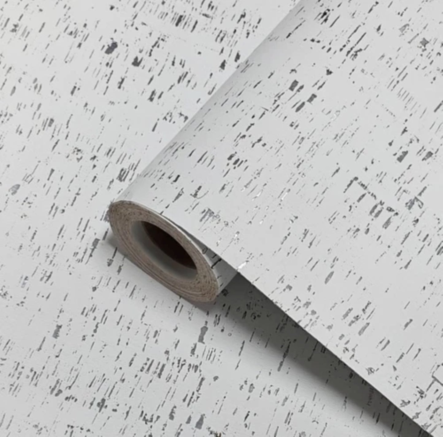 WM100001SMC Enhanced natural cork matte white silver metallic foil birch textured Wallpaper