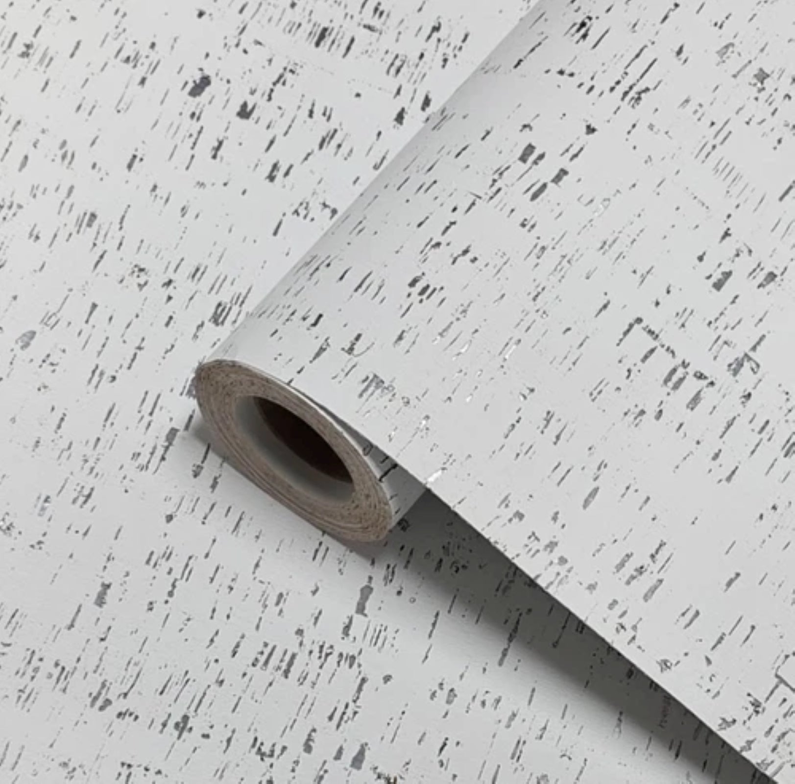 WM100001SMC Enhanced natural cork matte white silver metallic foil birch textured Wallpaper