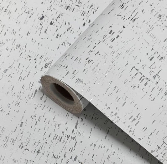 WM100001SMC Enhanced natural cork matte white silver metallic foil birch textured Wallpaper