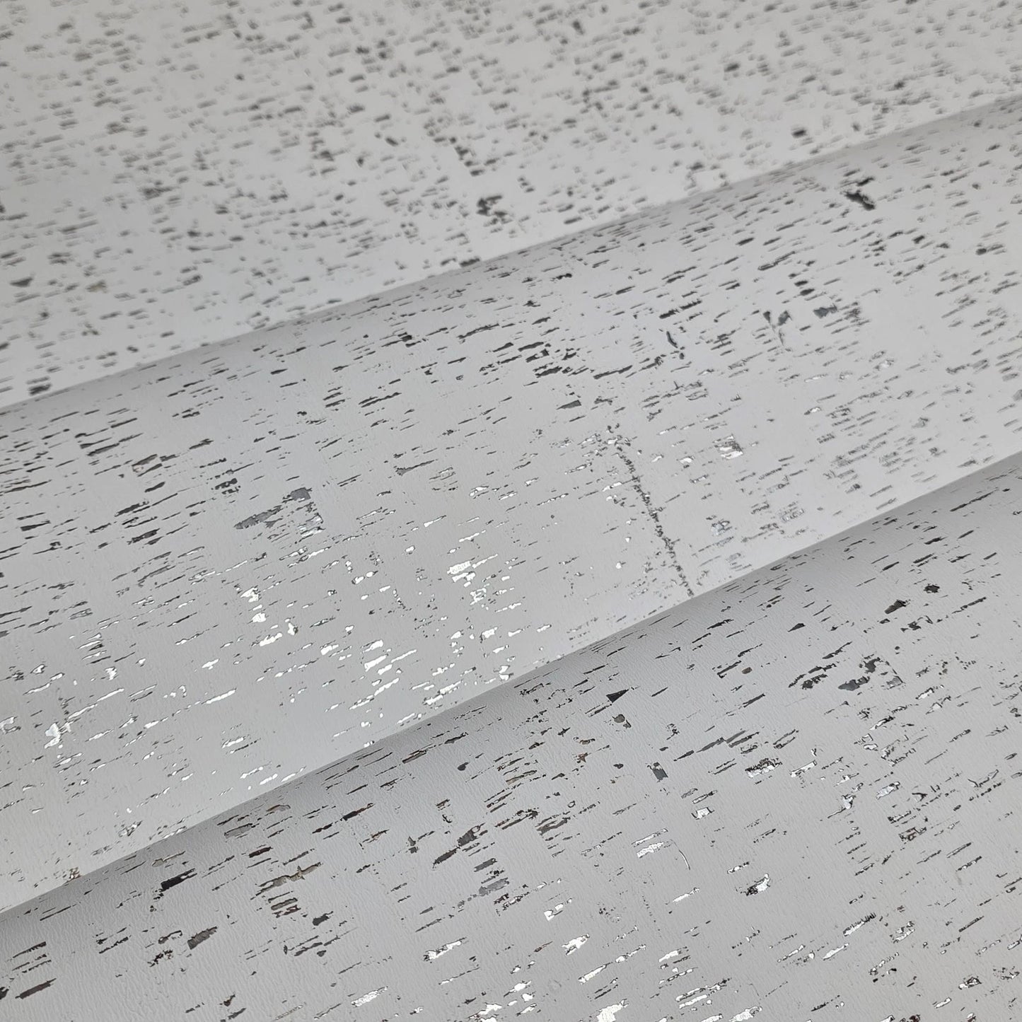 WM100001SMC Enhanced natural cork matte white silver metallic foil birch textured Wallpaper