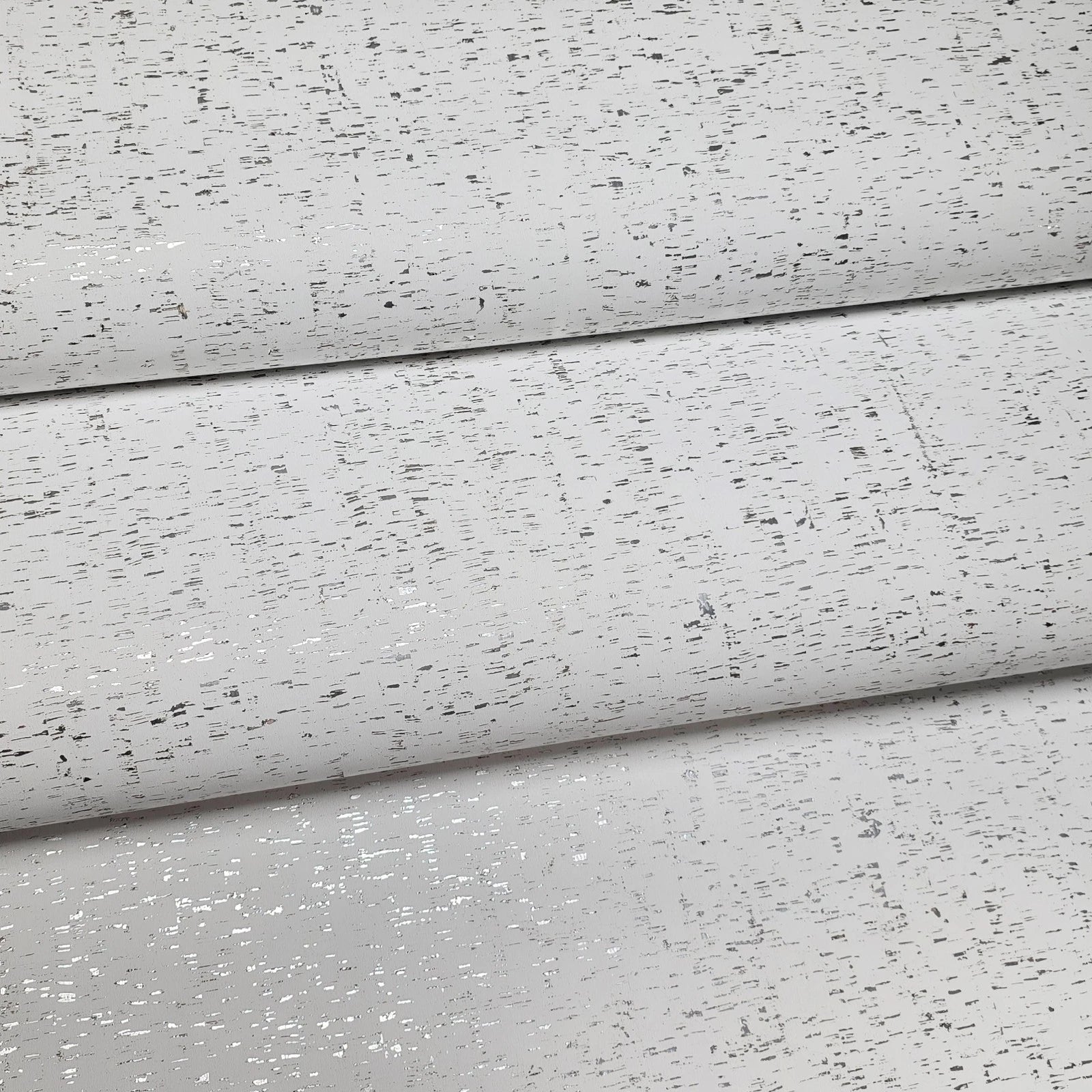WM100001SMC Enhanced natural cork matte white silver metallic foil birch textured Wallpaper