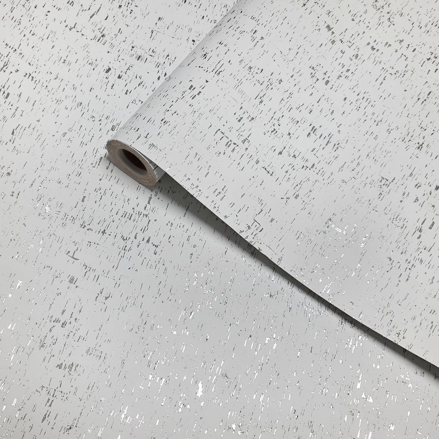 WM100001SMC Enhanced natural cork matte white silver metallic foil birch textured Wallpaper