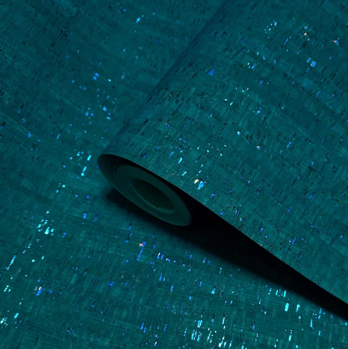 WM100012SMC Real natural cork teal green on metallic foil striped textured modern Wallpaper