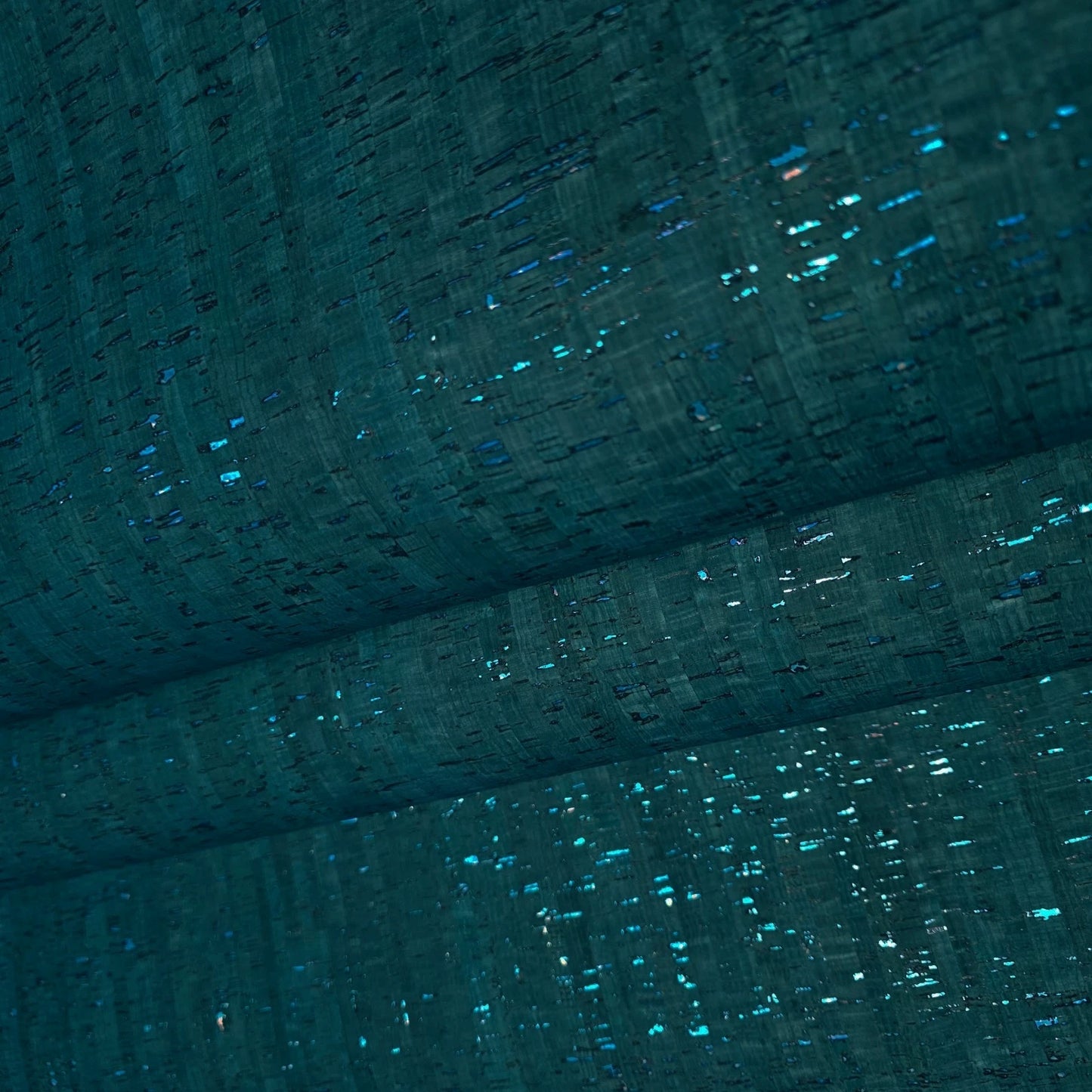 WM100012SMC Real natural cork teal green on metallic foil striped textured modern Wallpaper