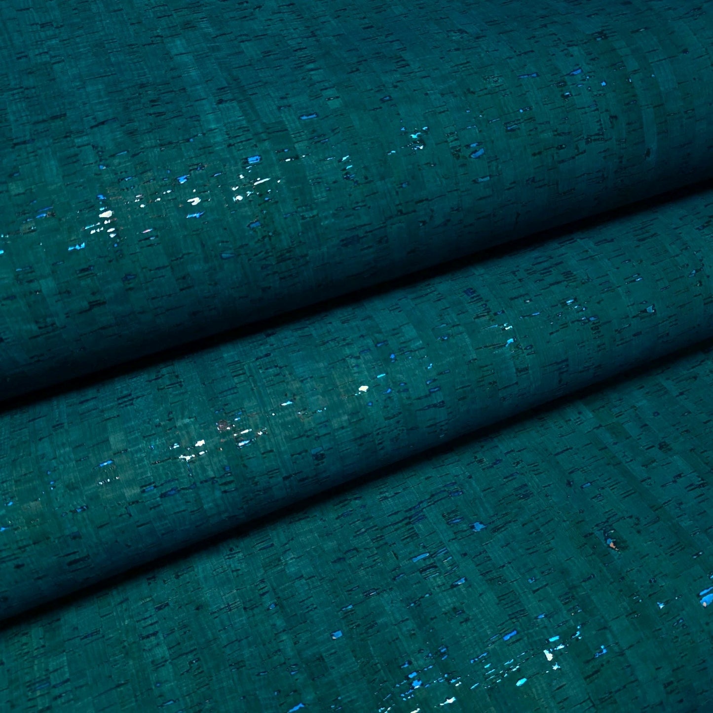 WM100012SMC Real natural cork teal green on metallic foil striped textured modern Wallpaper