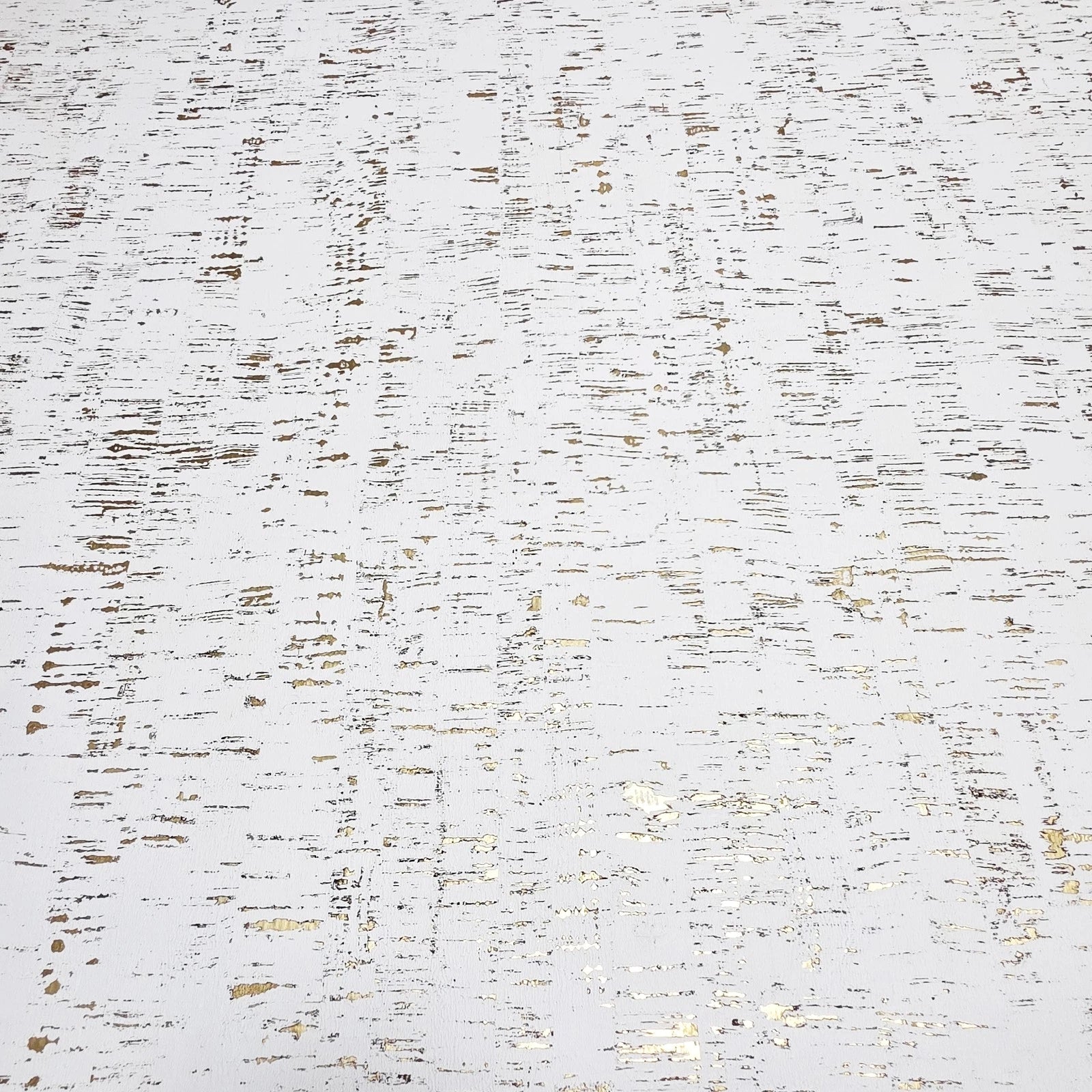 WM100101SMC Enchanced natural cork matte white gold metallic foil birch textured Wallpaper