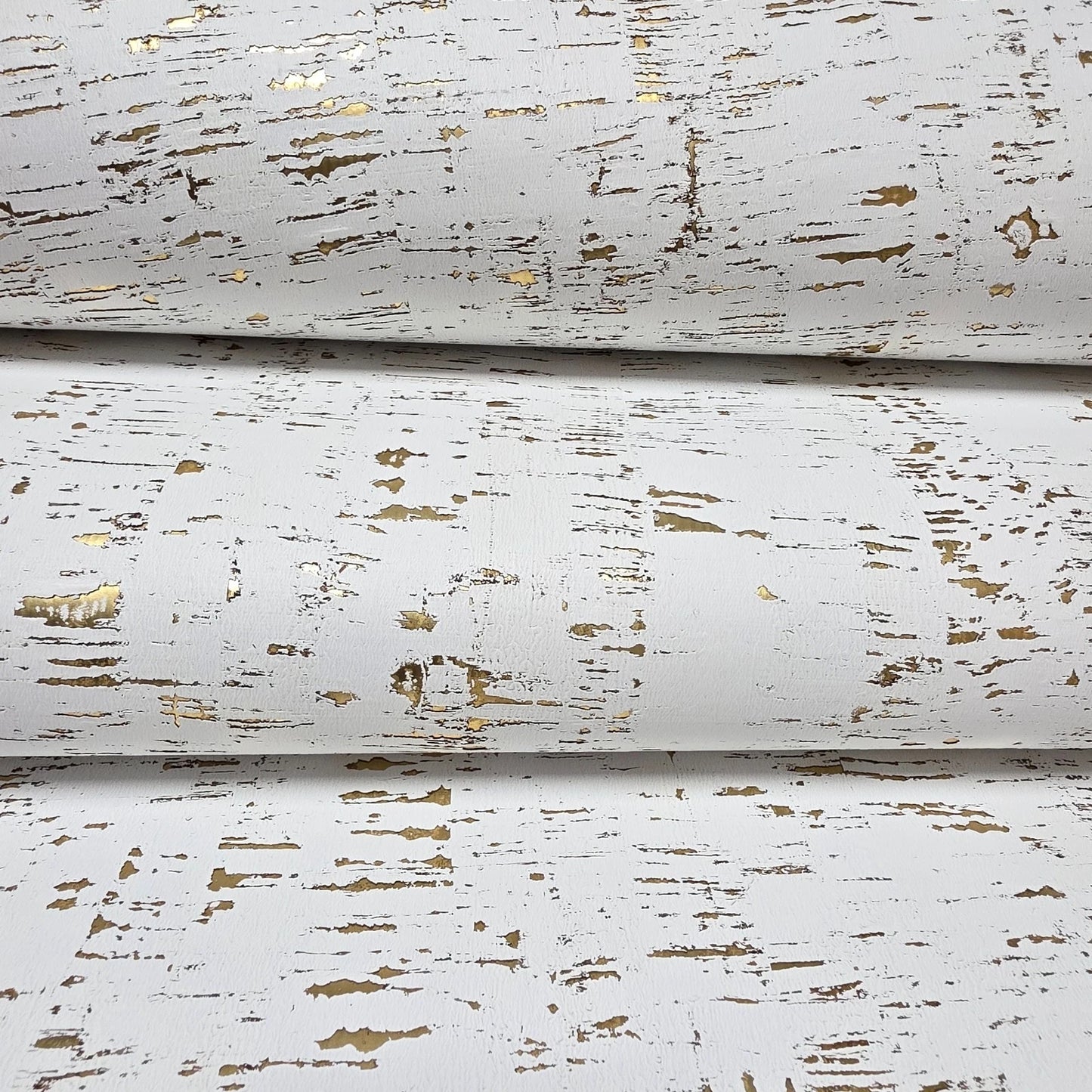 WM100101SMC Enchanced natural cork matte white gold metallic foil birch textured Wallpaper