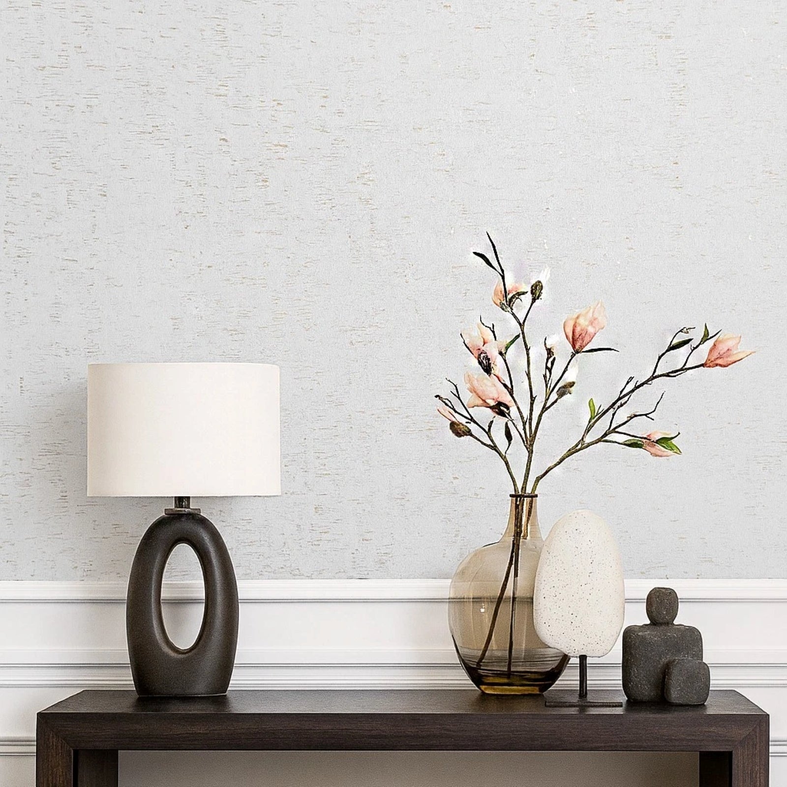 WM100101SMC Enchanced natural cork matte white gold metallic foil birch textured Wallpaper