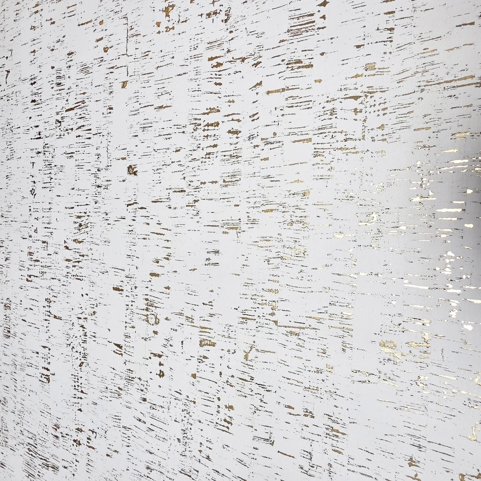 WM100101SMC Enchanced natural cork matte white gold metallic foil birch textured Wallpaper