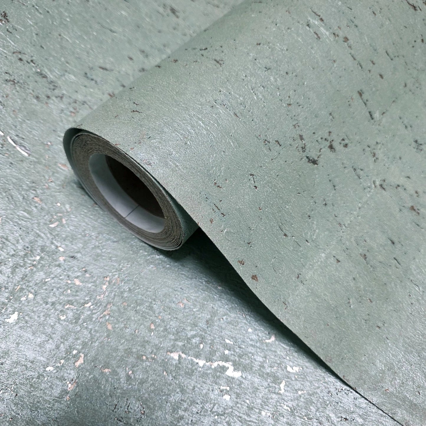 WM100601 Real natural cork Wallpaper mint green silver metallic textured eco wallcovering