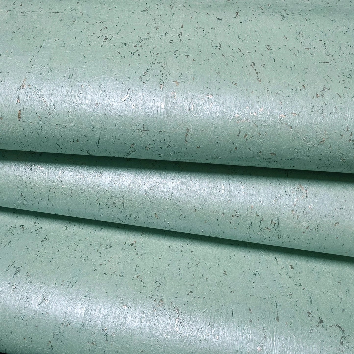 WM100601 Real natural cork Wallpaper mint green silver metallic textured eco wallcovering