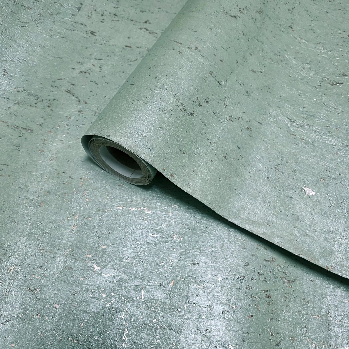 WM100601 Real natural cork Wallpaper mint green silver metallic textured eco wallcovering