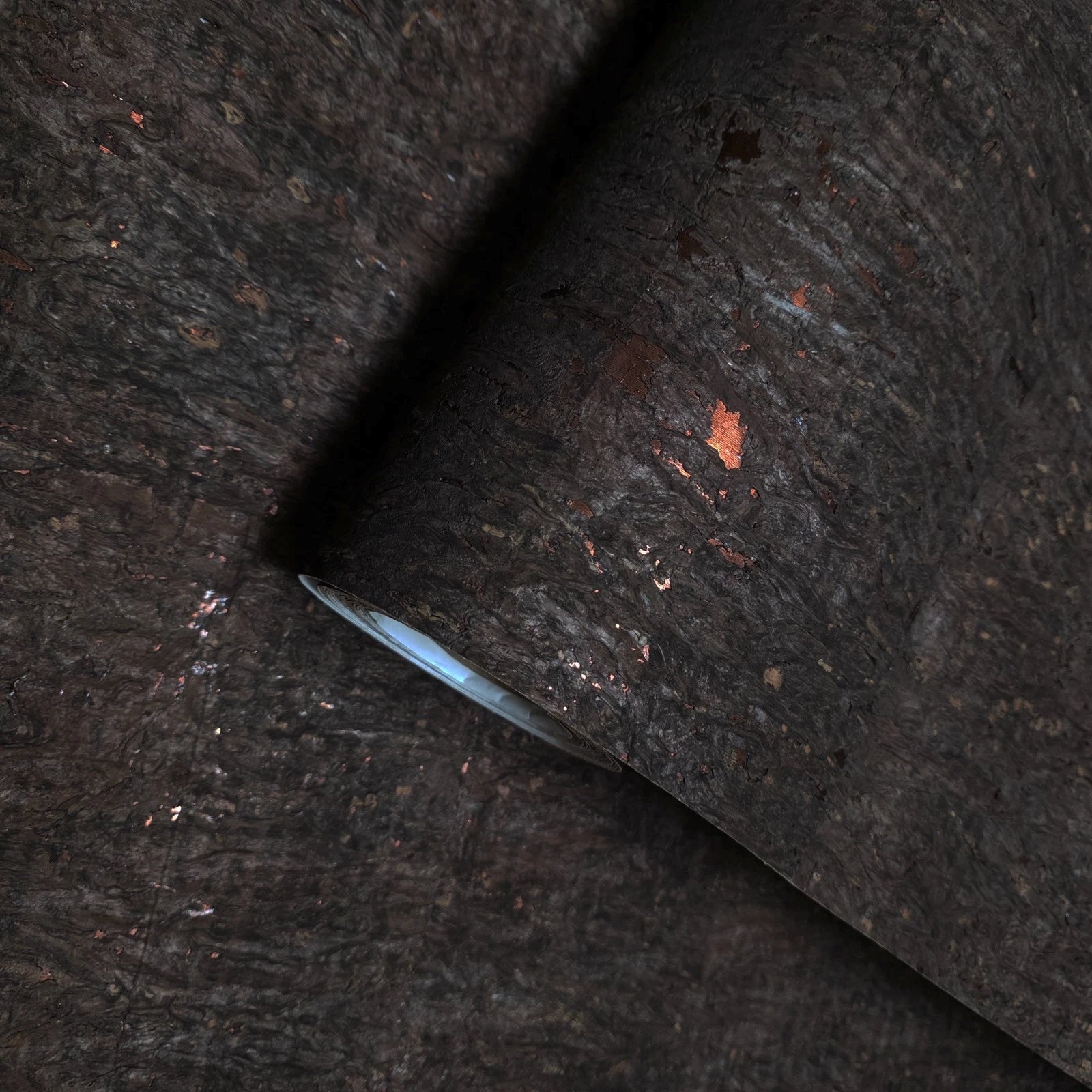 WM403KCC Real Natural cork organic dark brown copper metallic foil textured eco Wallpaper