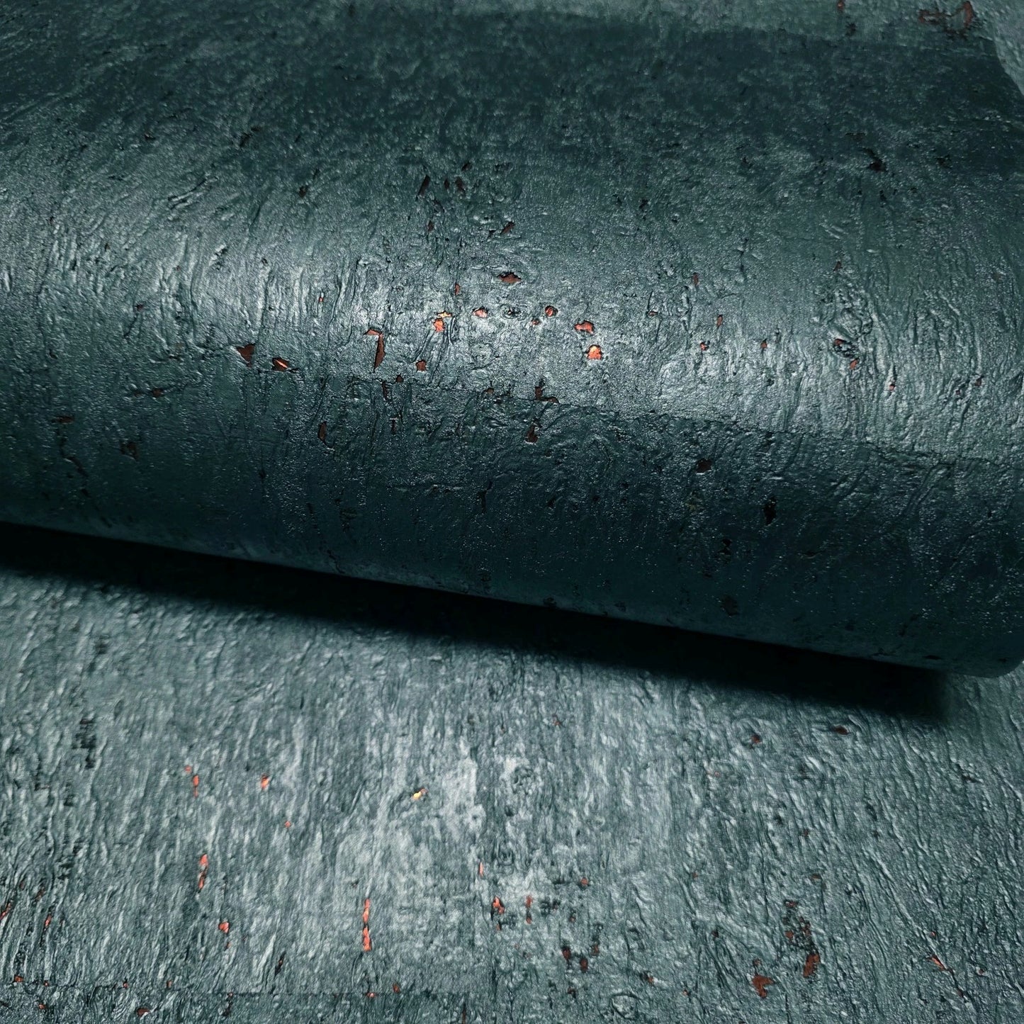 WM822KCC Real Natural cork dark green emerald blue copper metallic foil texture Wallpaper