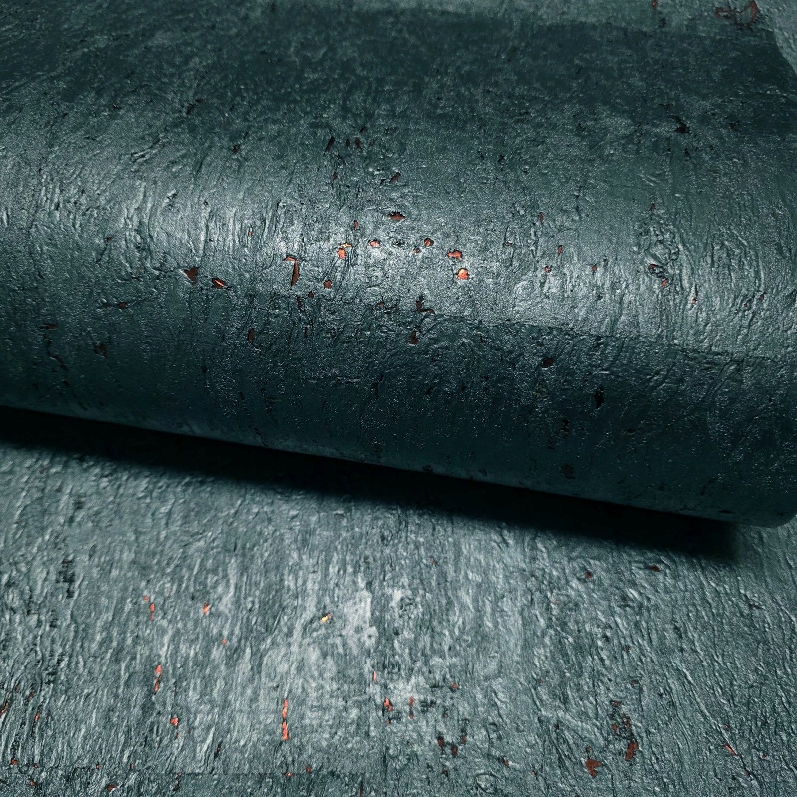 WM822KCC Real Natural cork dark green emerald blue copper metallic foil texture Wallpaper