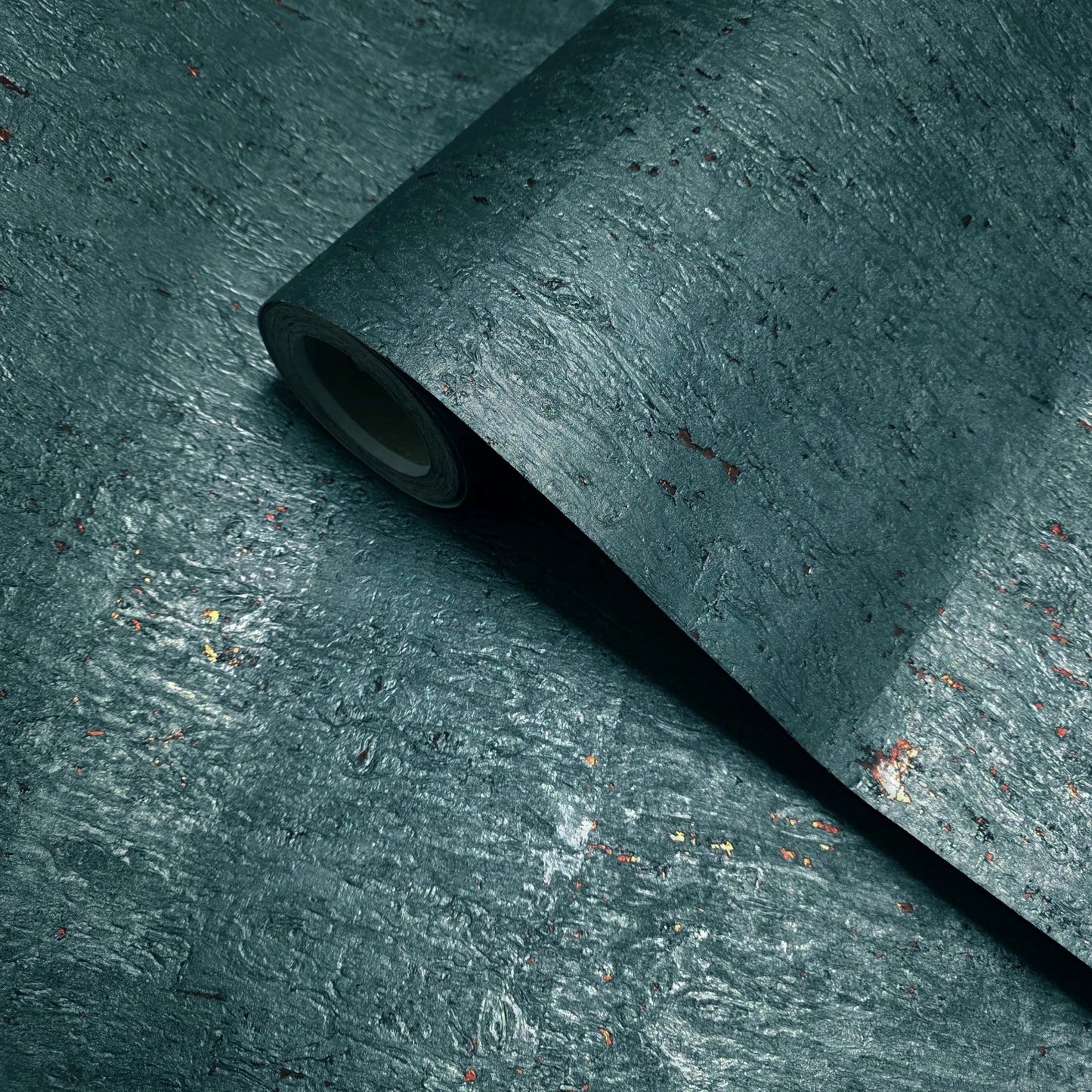 WM822KCC Real Natural cork dark green emerald blue copper metallic foil texture Wallpaper