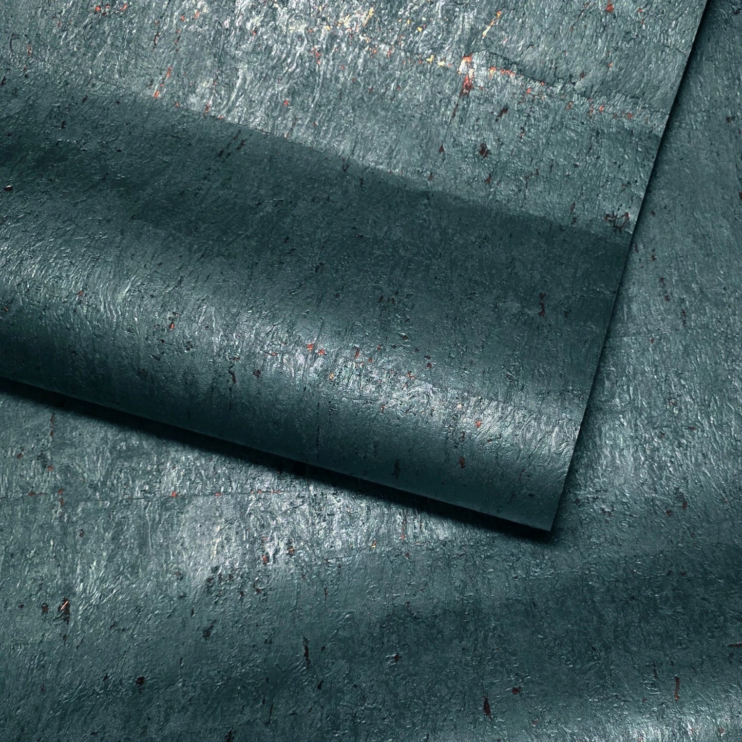 WM822KCC Real Natural cork dark green emerald blue copper metallic foil texture Wallpaper