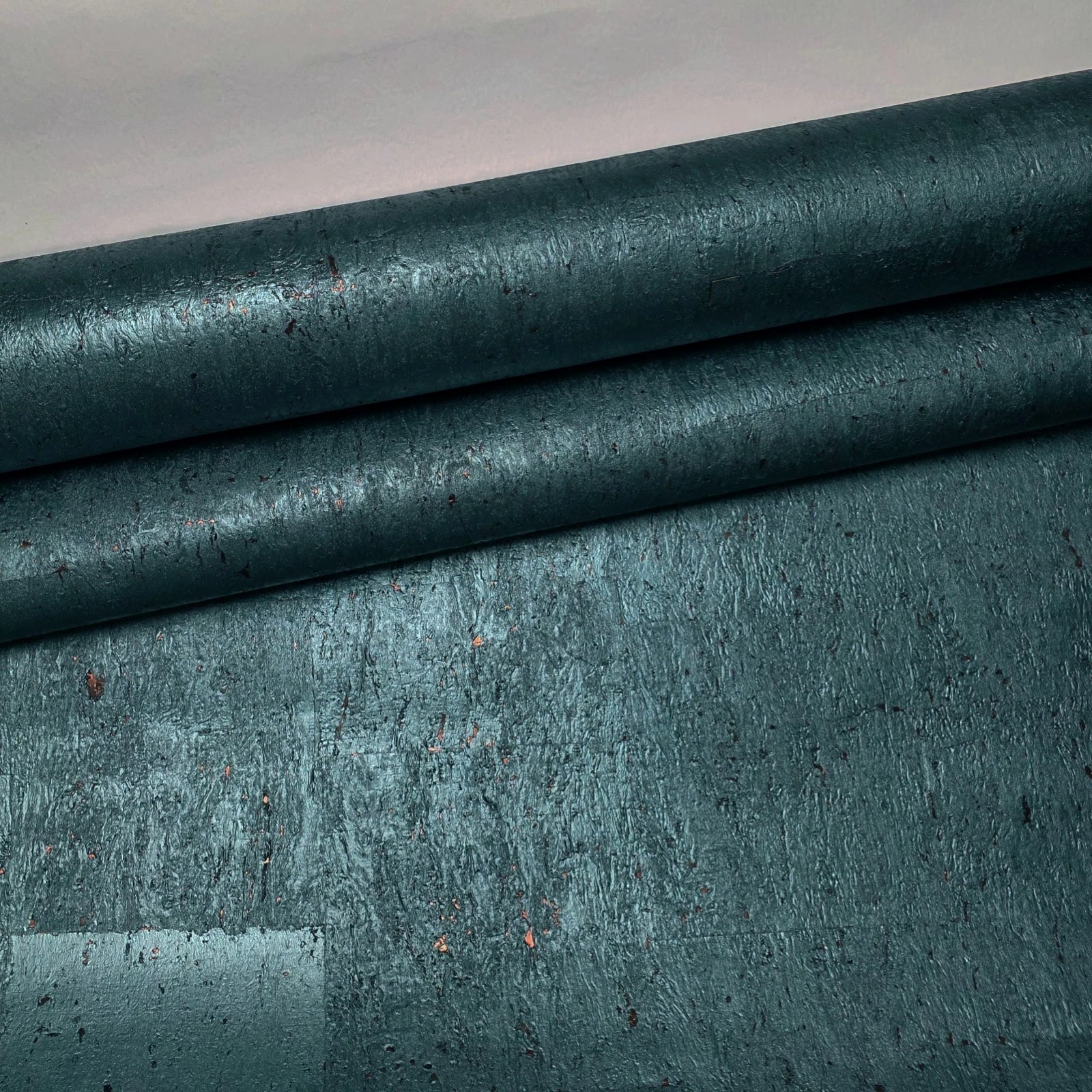WM822KCC Real Natural cork dark green emerald blue copper metallic foil texture Wallpaper