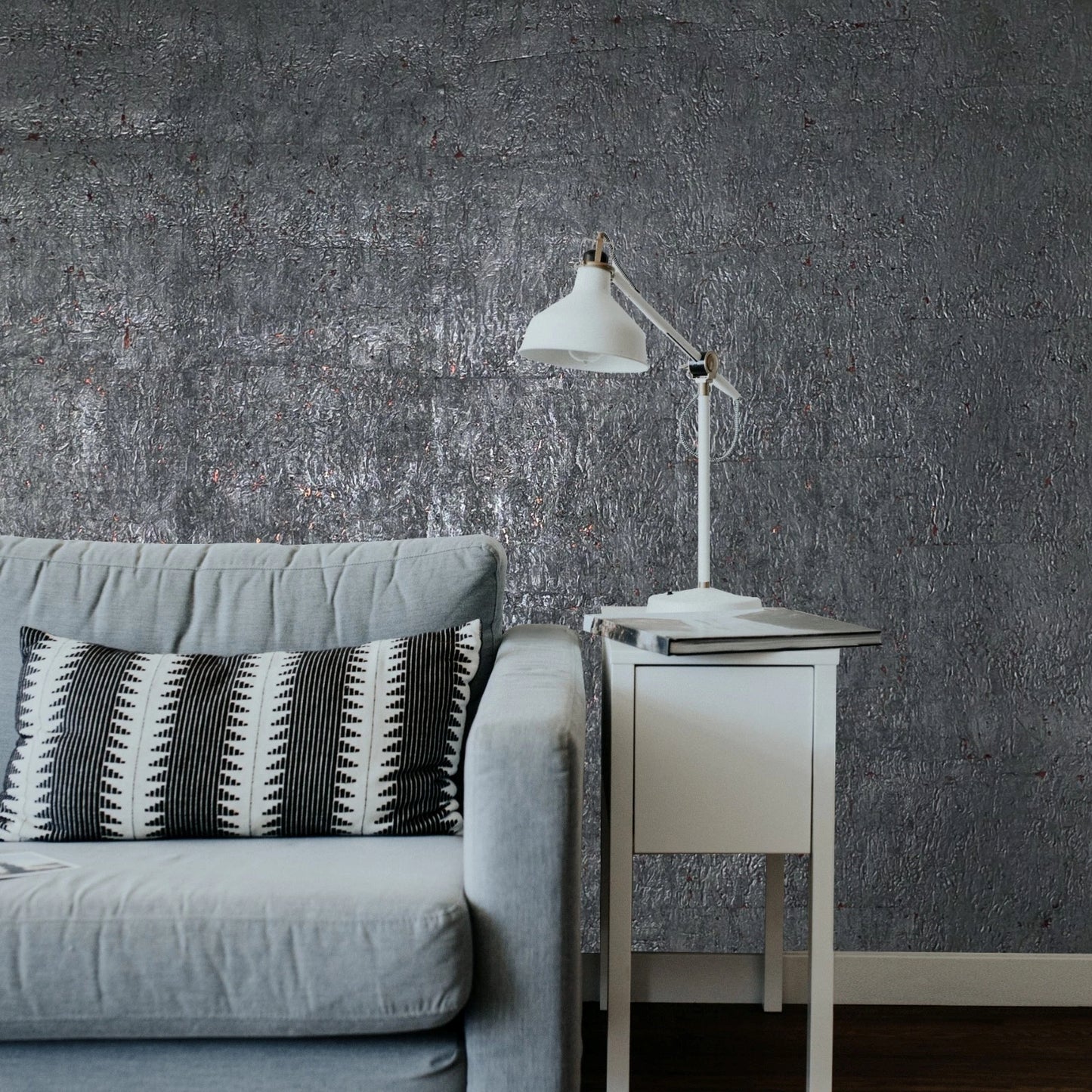 WM831KCC Real Natural cork Gray charcoal platinum copper metallic foil textured Wallpaper