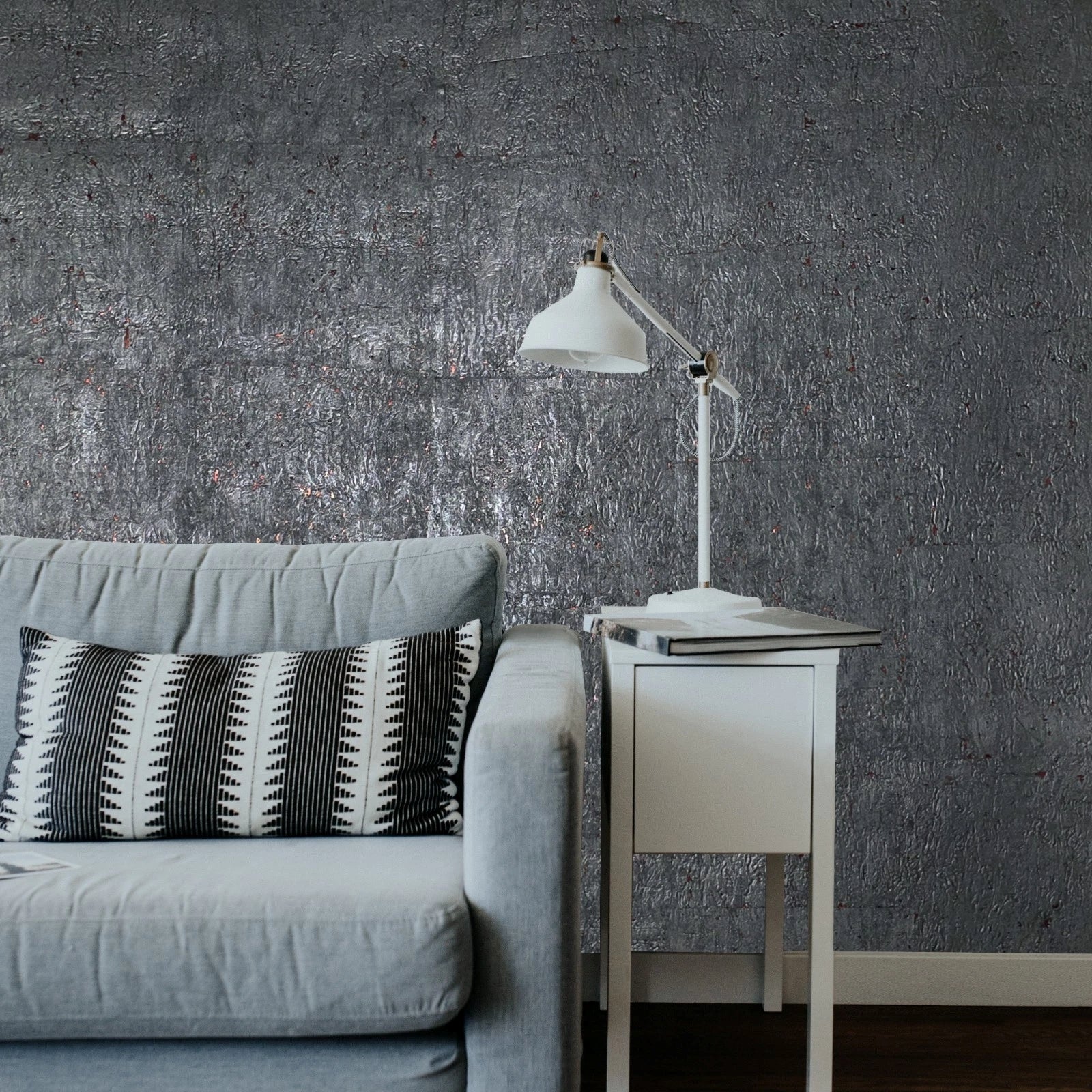 WM831KCC Real Natural cork Gray charcoal platinum copper metallic foil textured Wallpaper