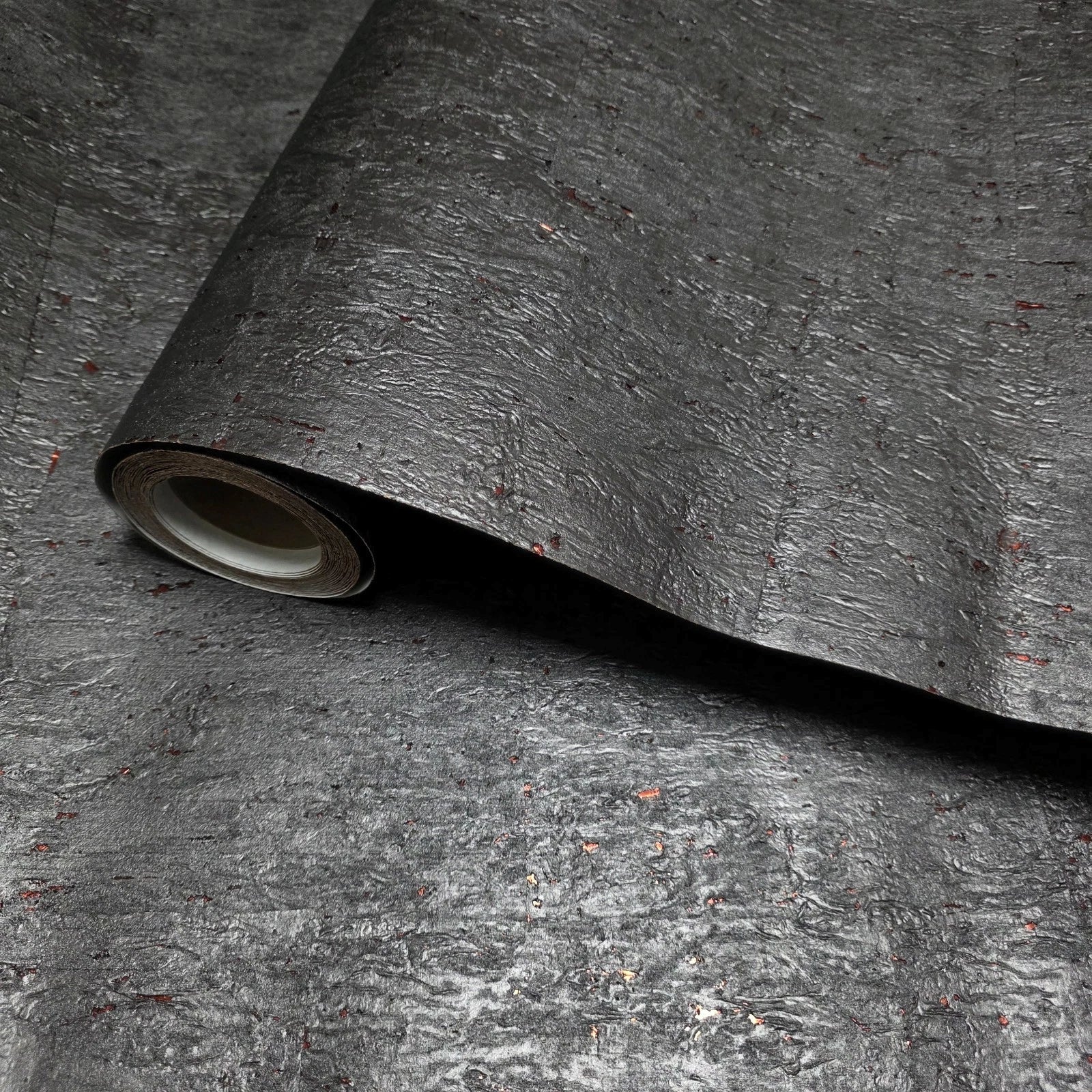 WM831KCC Real Natural cork Gray charcoal platinum copper metallic foil textured Wallpaper