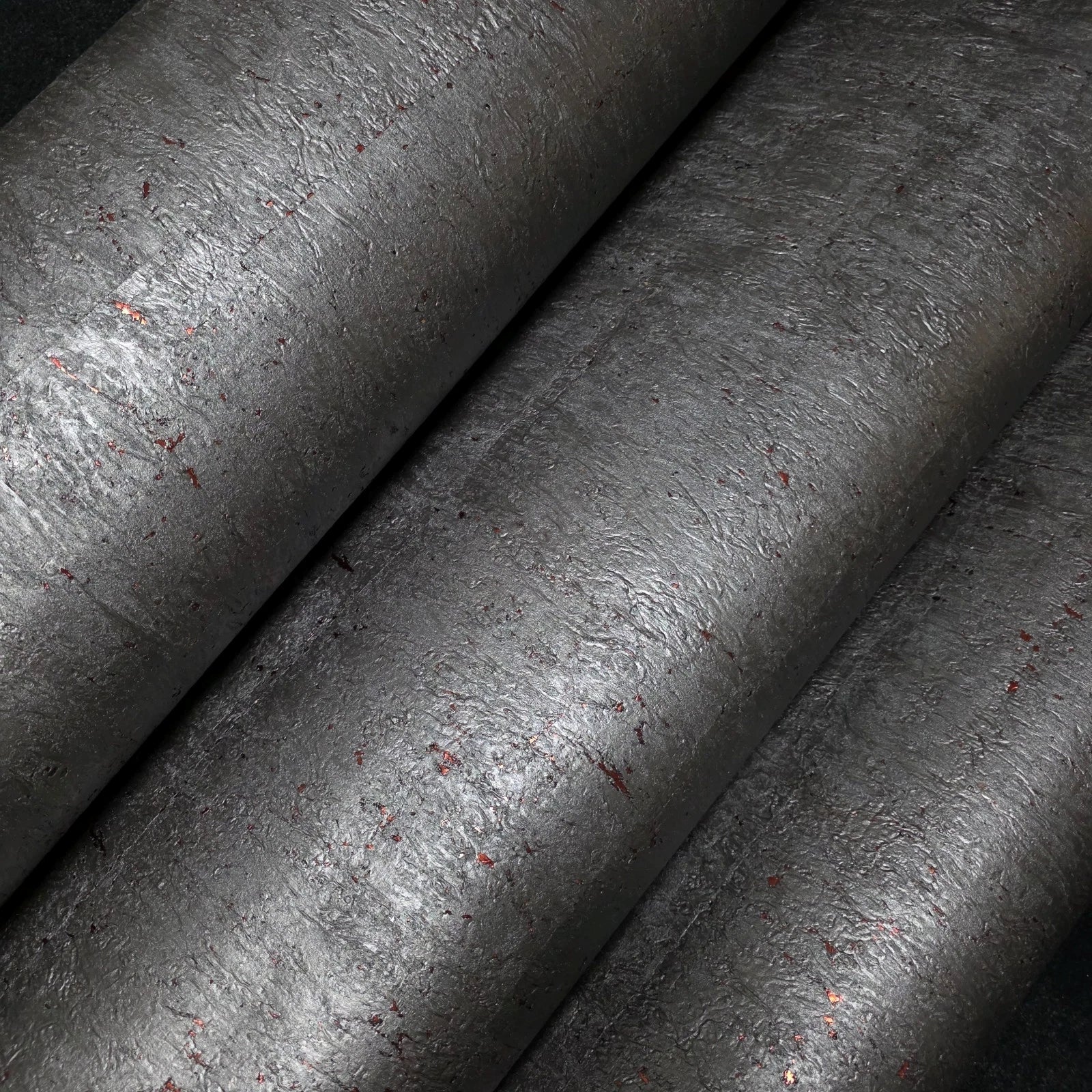 WM831KCC Real Natural cork Gray charcoal platinum copper metallic foil textured Wallpaper