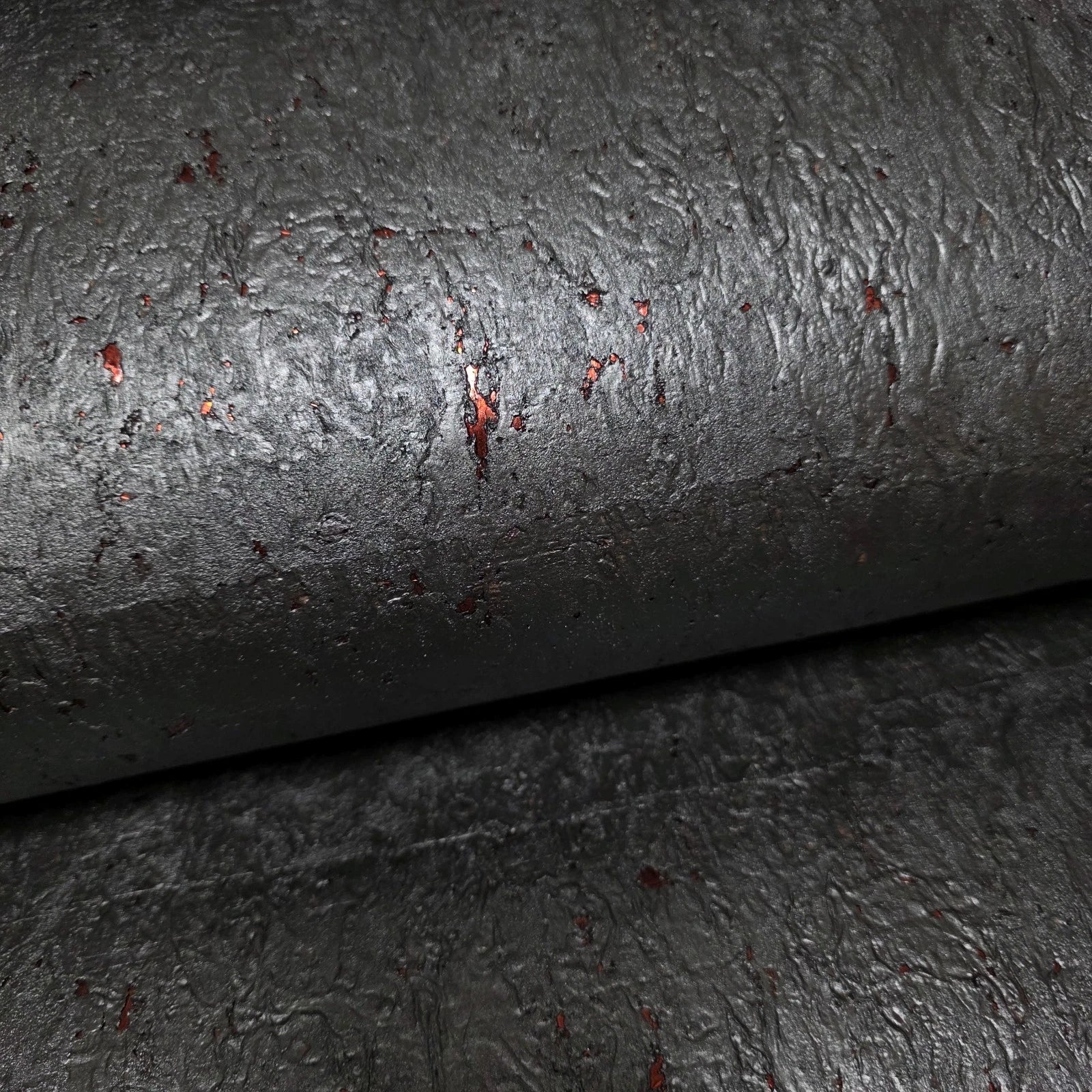 WM831KCC Real Natural cork Gray charcoal platinum copper metallic foil textured Wallpaper