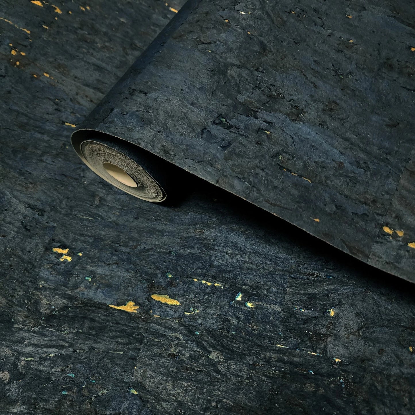 WM843801 Real natural cork Wallpaper textured dark navy blue gold metallic wallcoverings